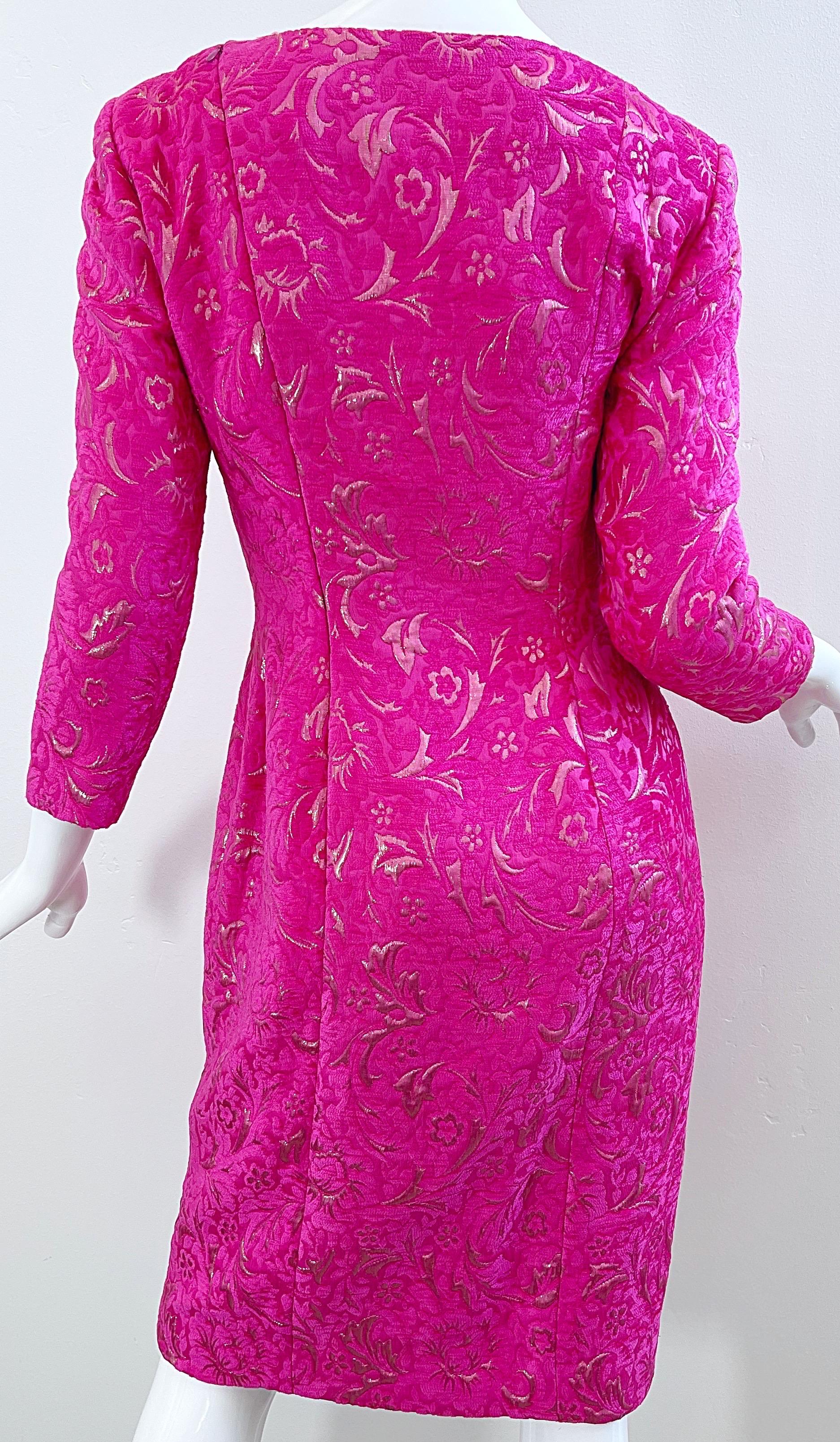 2000s Oscar de la Renta Größe 6 Hot Pink Rose Gold Chenille Vintage Y2K Kleid im Zustand „Hervorragend“ im Angebot in San Diego, CA