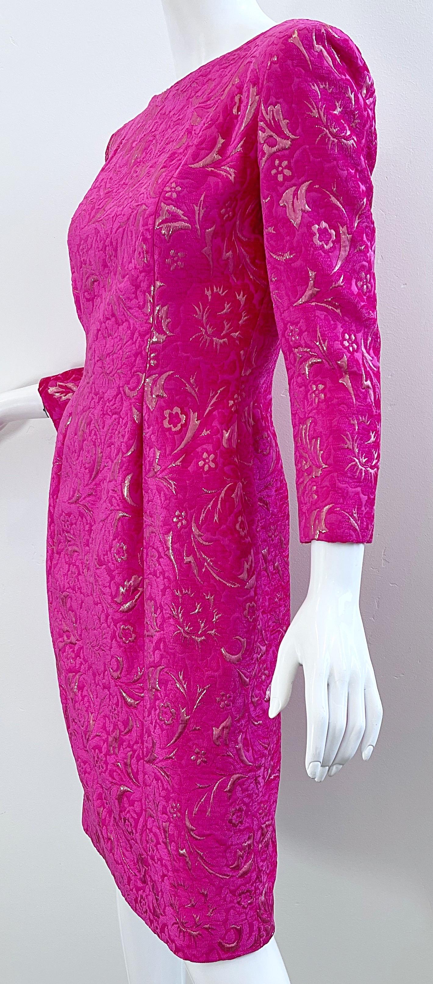 2000s Oscar de la Renta Größe 6 Hot Pink Rose Gold Chenille Vintage Y2K Kleid Damen im Angebot
