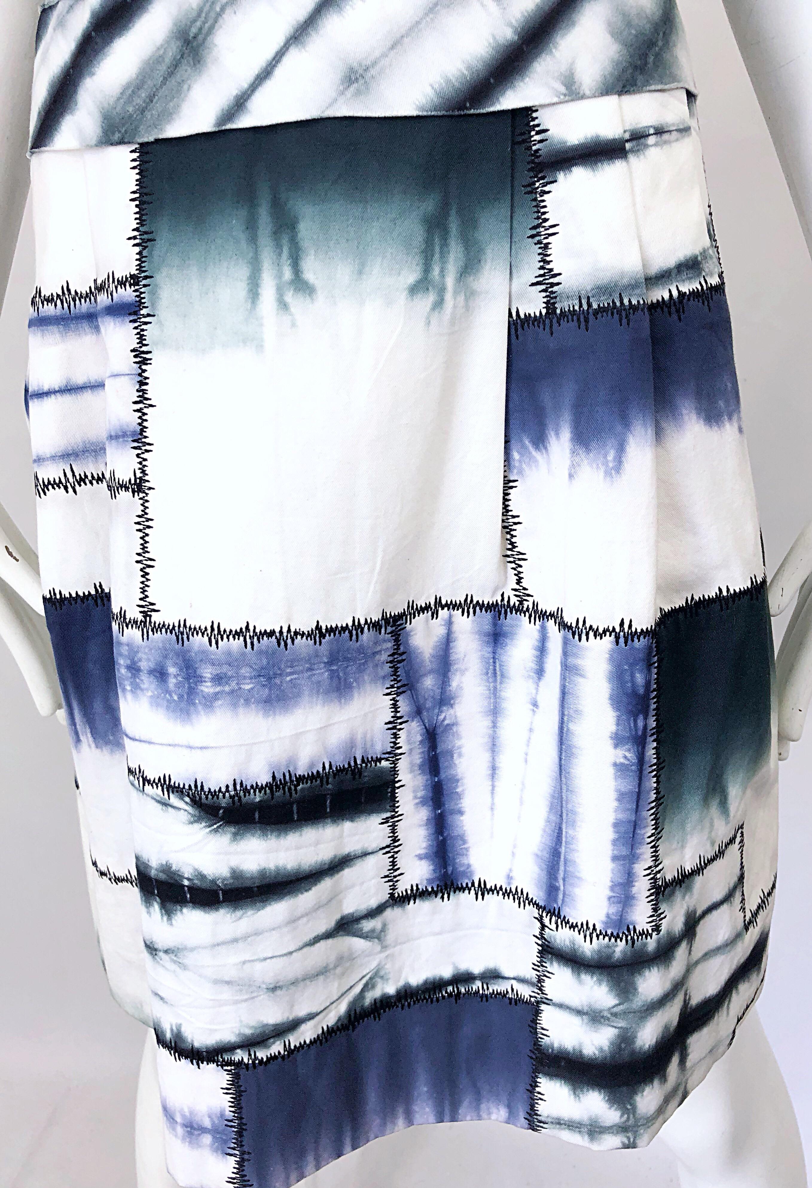 Oscar de la Renta 1990s Size 8 Blue + White Tie Dye Vintage Sleeveless 90s Dress For Sale 1