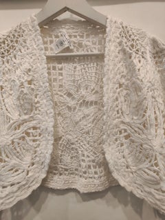 1990s Oscar de la Renta white cotton tricot cardigan size XS