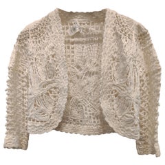 1990s Oscar de la Renta white cotton tricot cardigan size XS