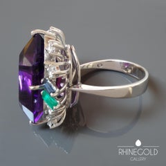 1990s Otto Klein 26 Carat Amethyst Diamond Sapphire Emerald Gold Cocktail Ring