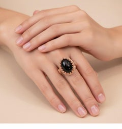 1990s Oval Onyx and Brass Parure of Ring and Earrings by Anomis