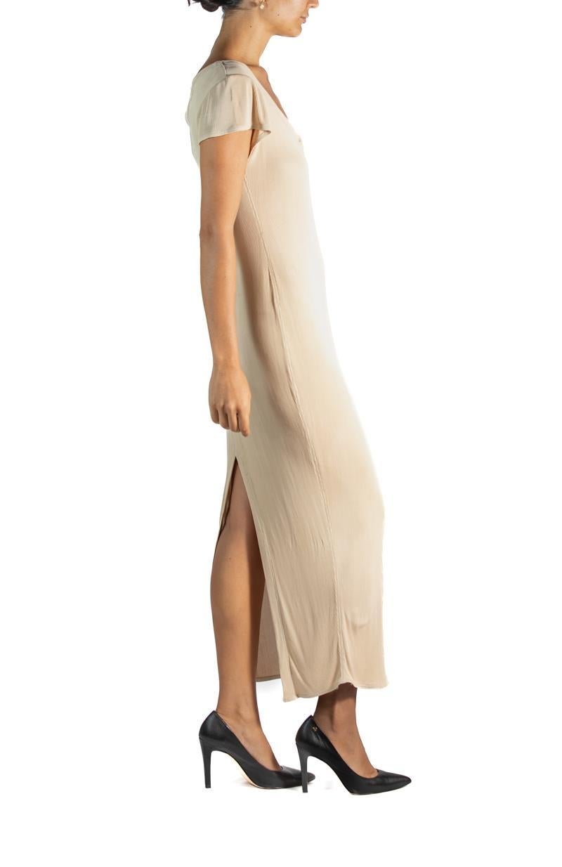 Women's 1990S Ozbek Beige Poly/Nylon Slinky T-Shirt Dress For Sale