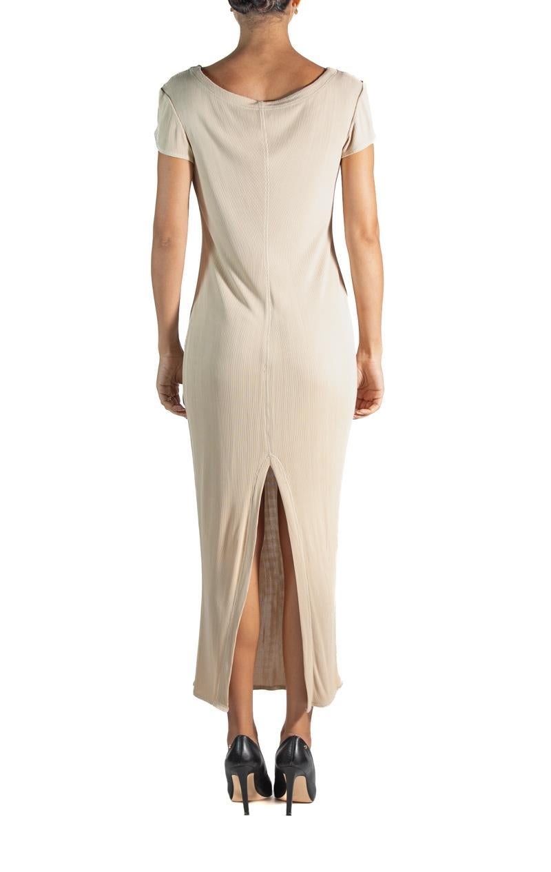 1990S Ozbek Beige Poly/Nylon Slinky T-Shirt Dress For Sale 1