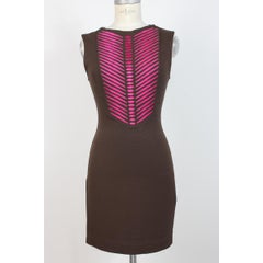 1990s Ozbek Brown Wool Cocktail Sheath Dress