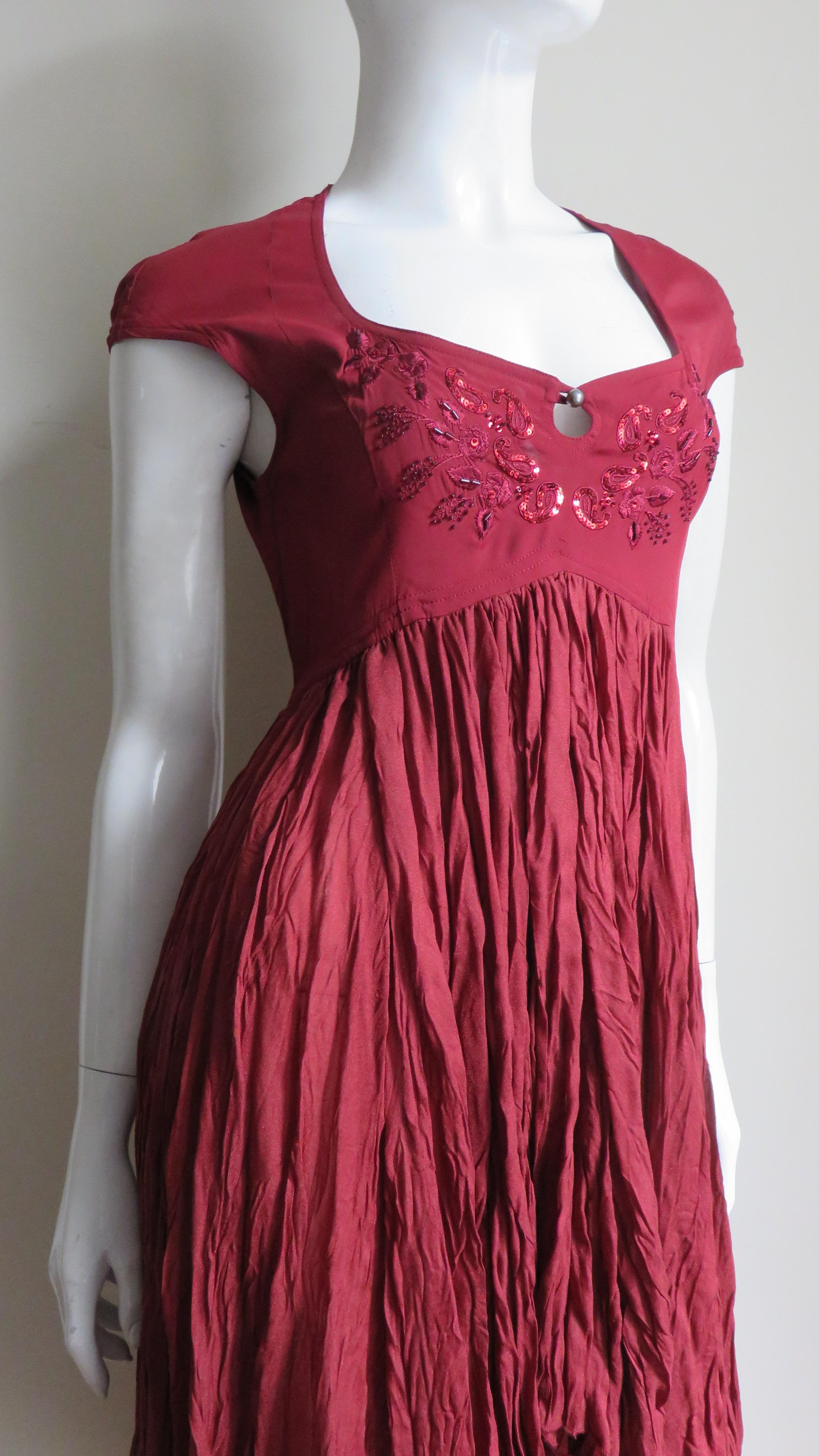 Rifat Ozbek High Low Silk Dress with Beads and Embroidery 1980s For Sale 3