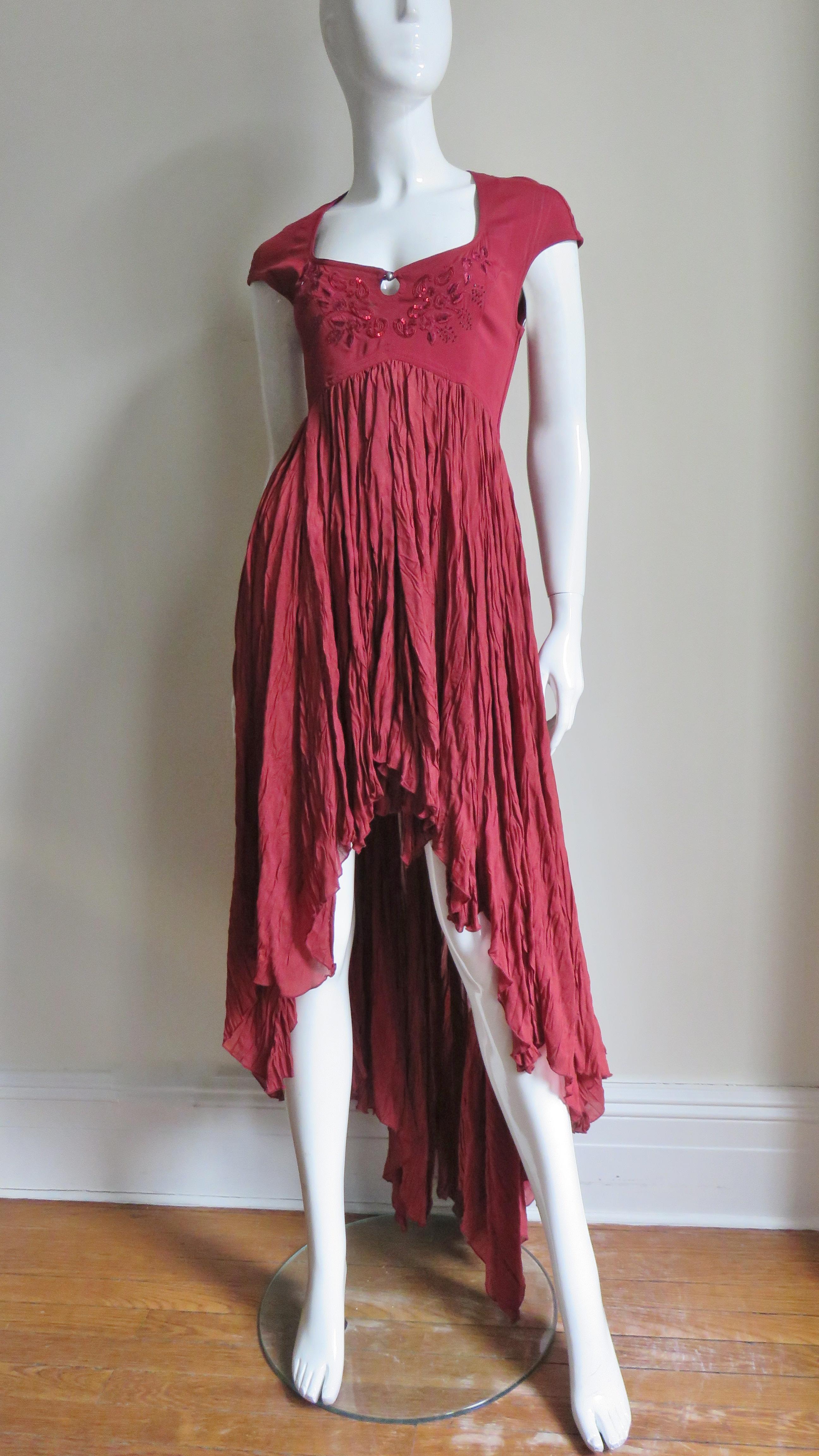 Rifat Ozbek High Low Silk Dress with Beads and Embroidery 1980s For Sale 1