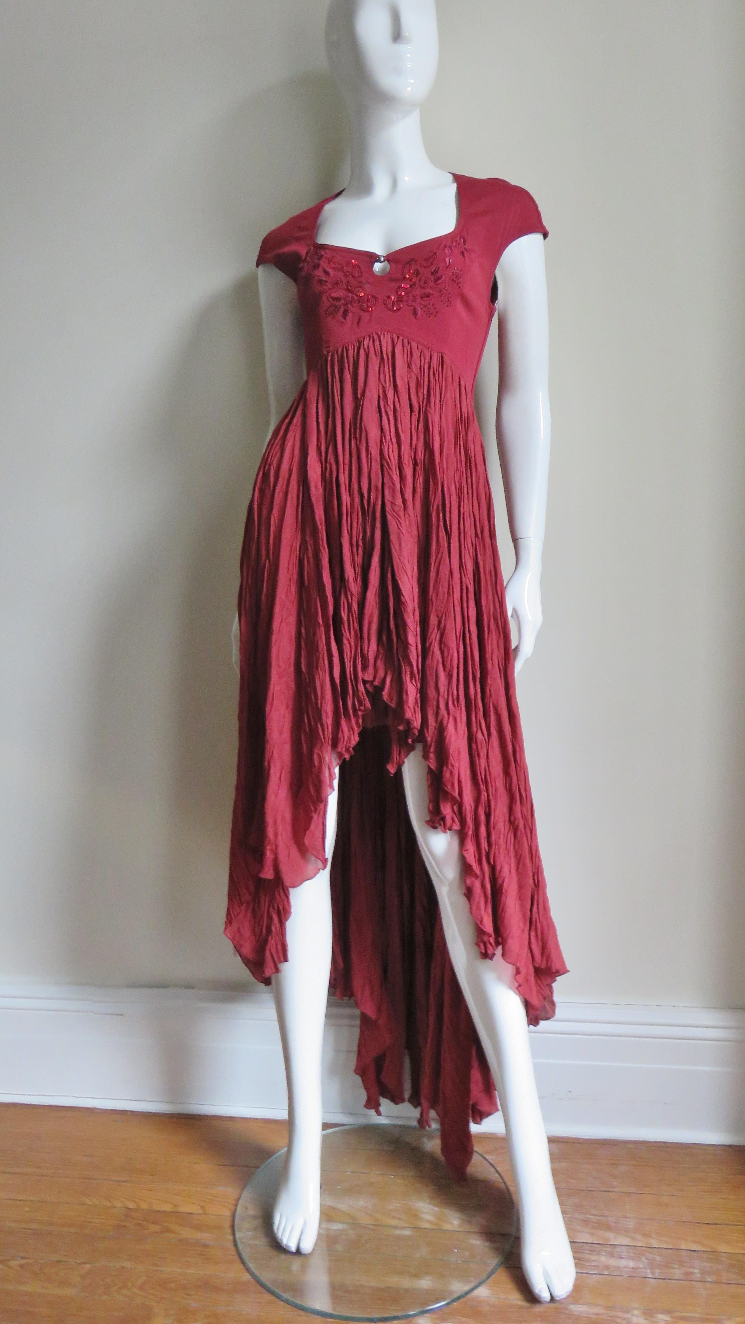 Red 1990s Ozbek High Low Dress