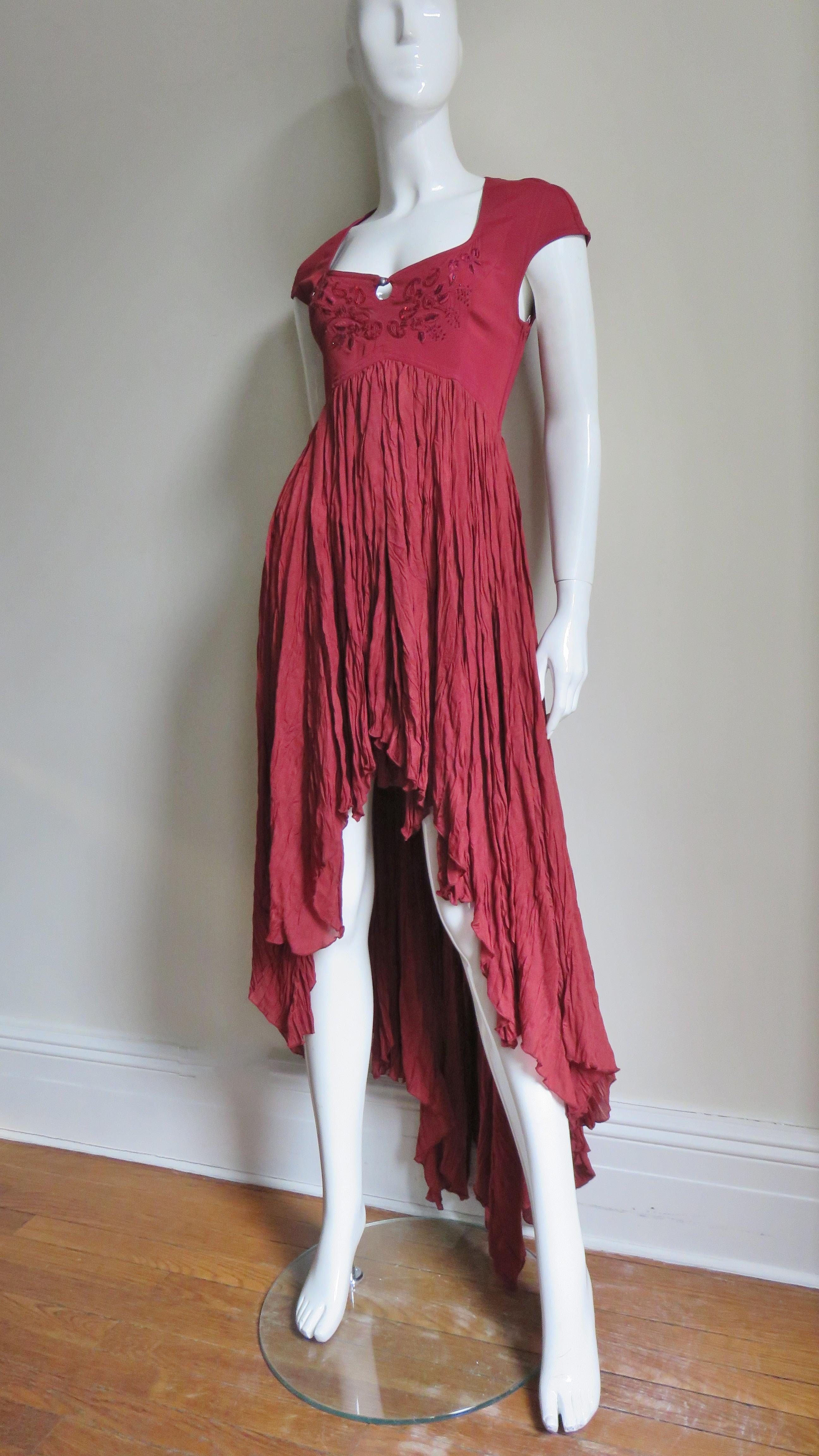 Rifat Ozbek High Low Silk Dress with Beads and Embroidery 1980s For Sale 2