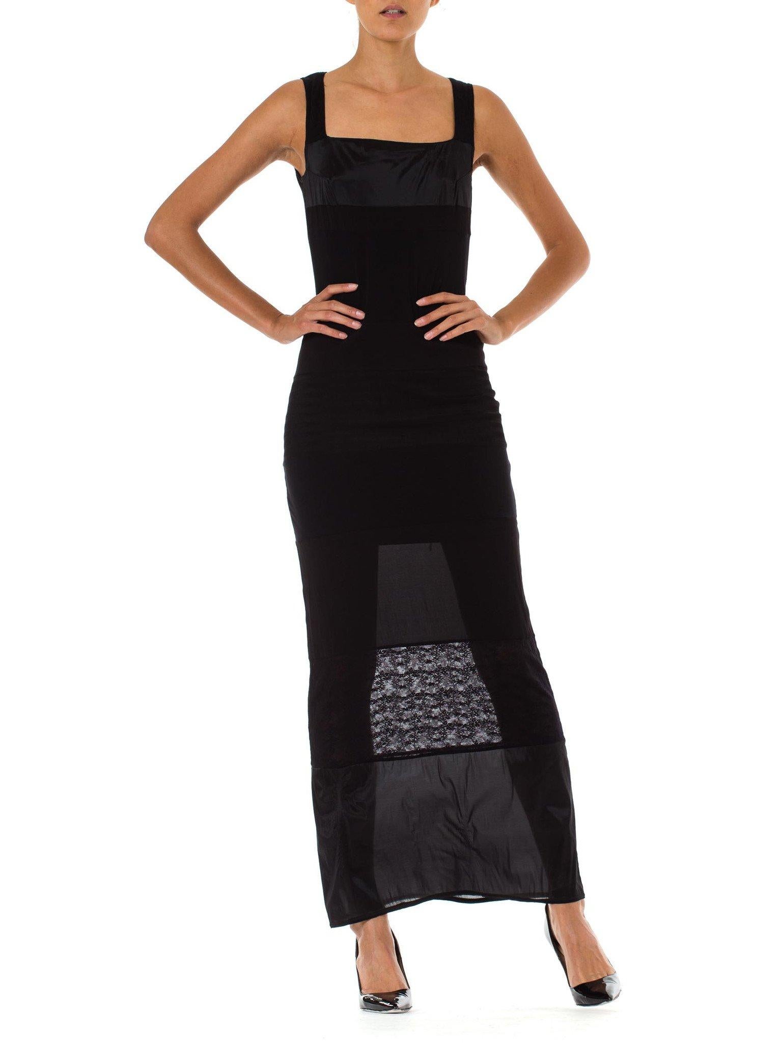 1990S OZBEK Black Sheer Poly/Lycra Minimalist Patchwork Dress In Excellent Condition In New York, NY