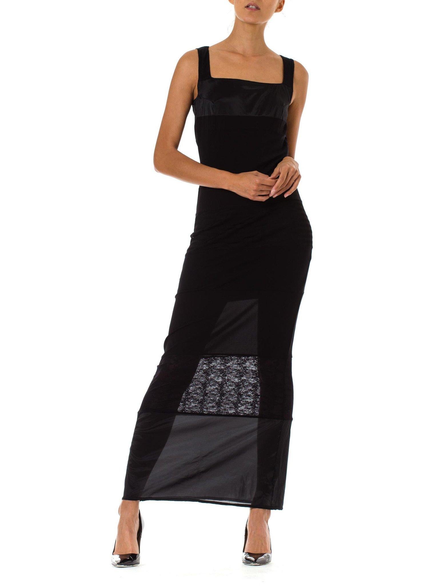 Women's 1990S OZBEK Black Sheer Poly/Lycra Minimalist Patchwork Dress