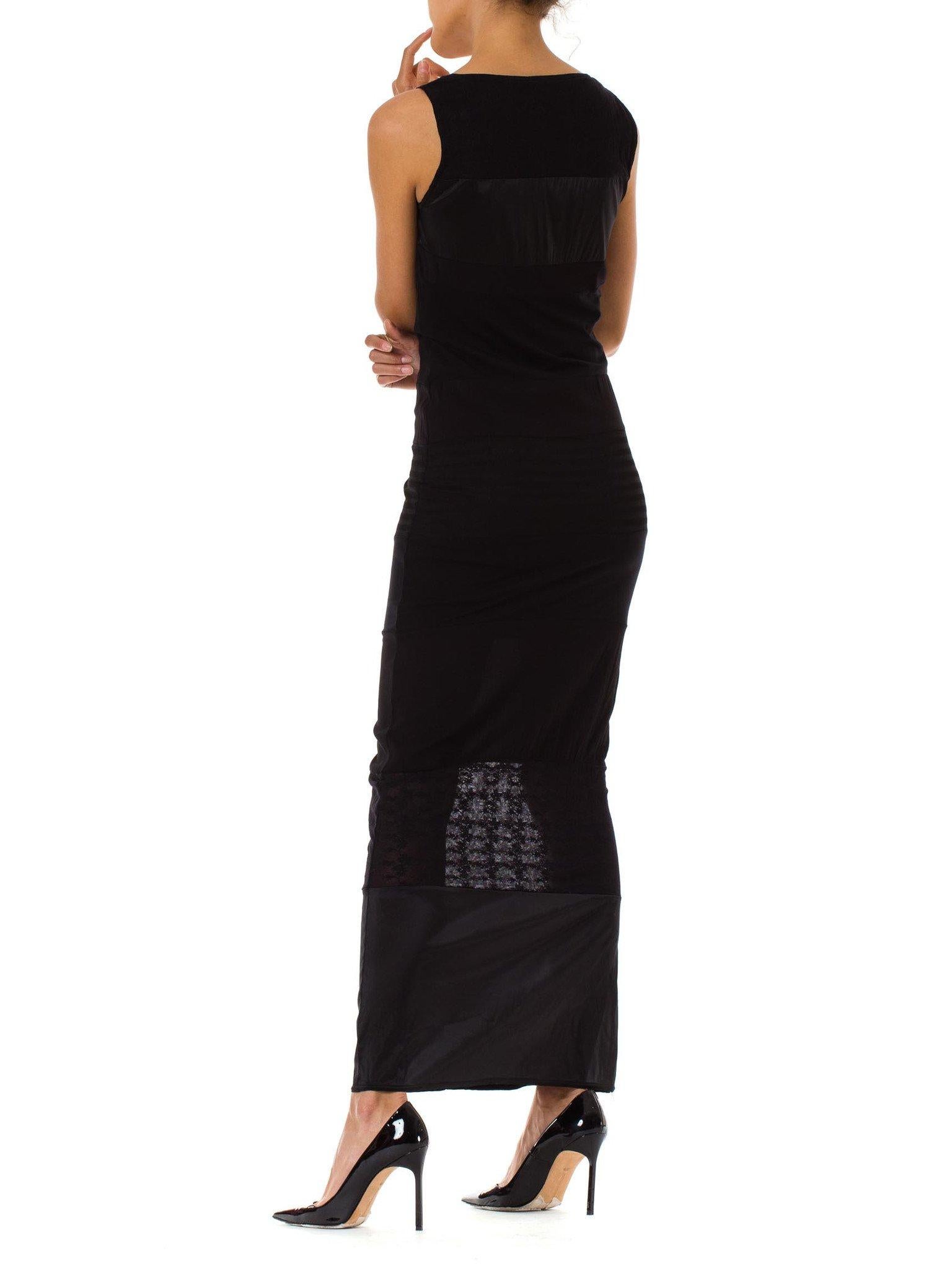 1990S OZBEK Black Sheer Poly/Lycra Minimalist Patchwork Dress 4