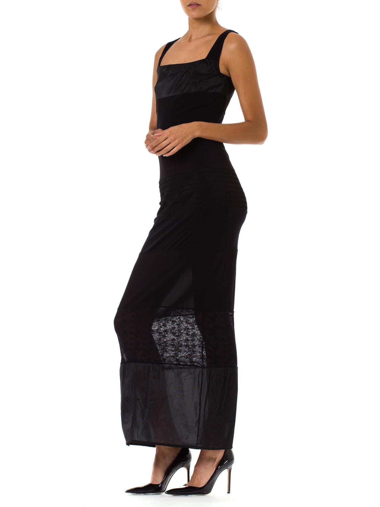 1990S OZBEK Black Sheer Poly/Lycra Minimalist Patchwork Dress 5