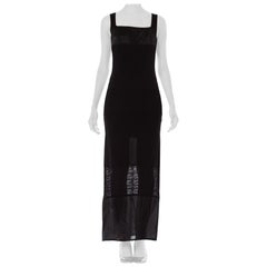 1990S OZBEK Black Sheer Poly/Lycra Minimalist Patchwork Dress
