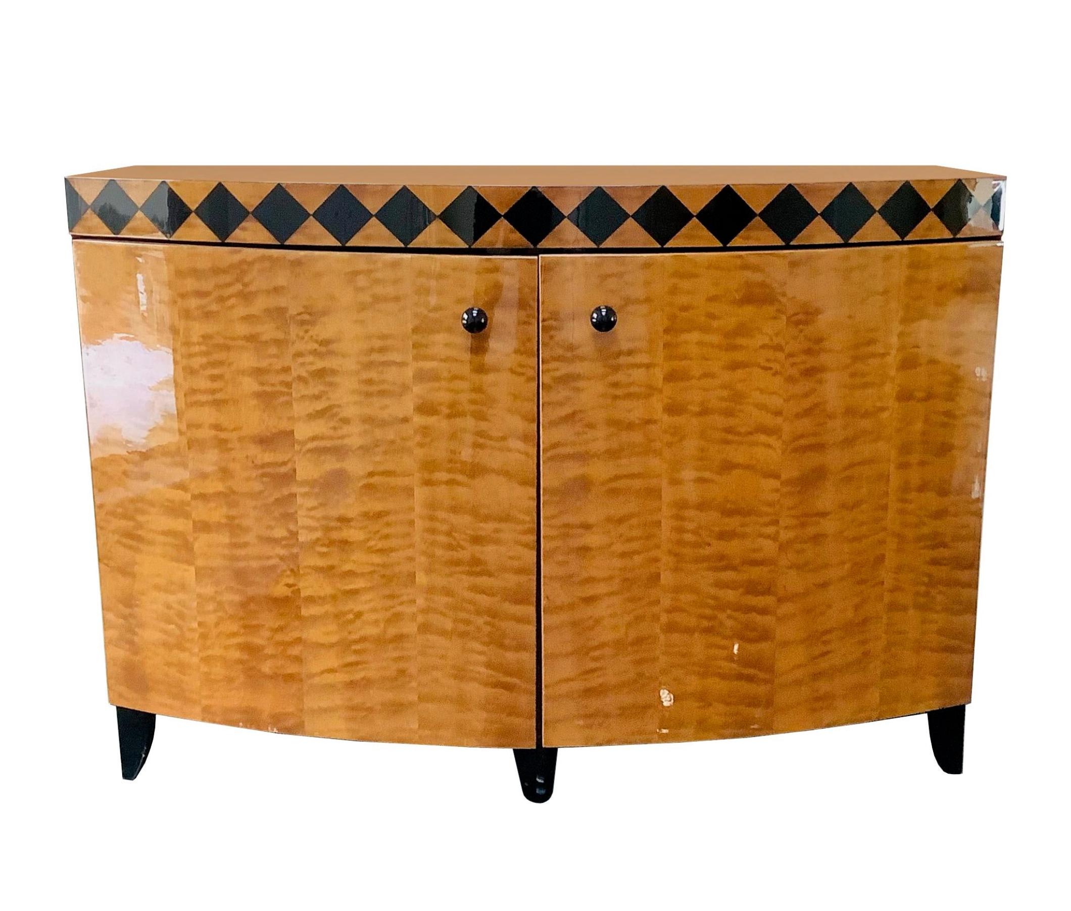 1990s Pace Collection Black Lacquered Diamonds Burlwood Casegoods Cabinet In Excellent Condition In Locust Valley, NY