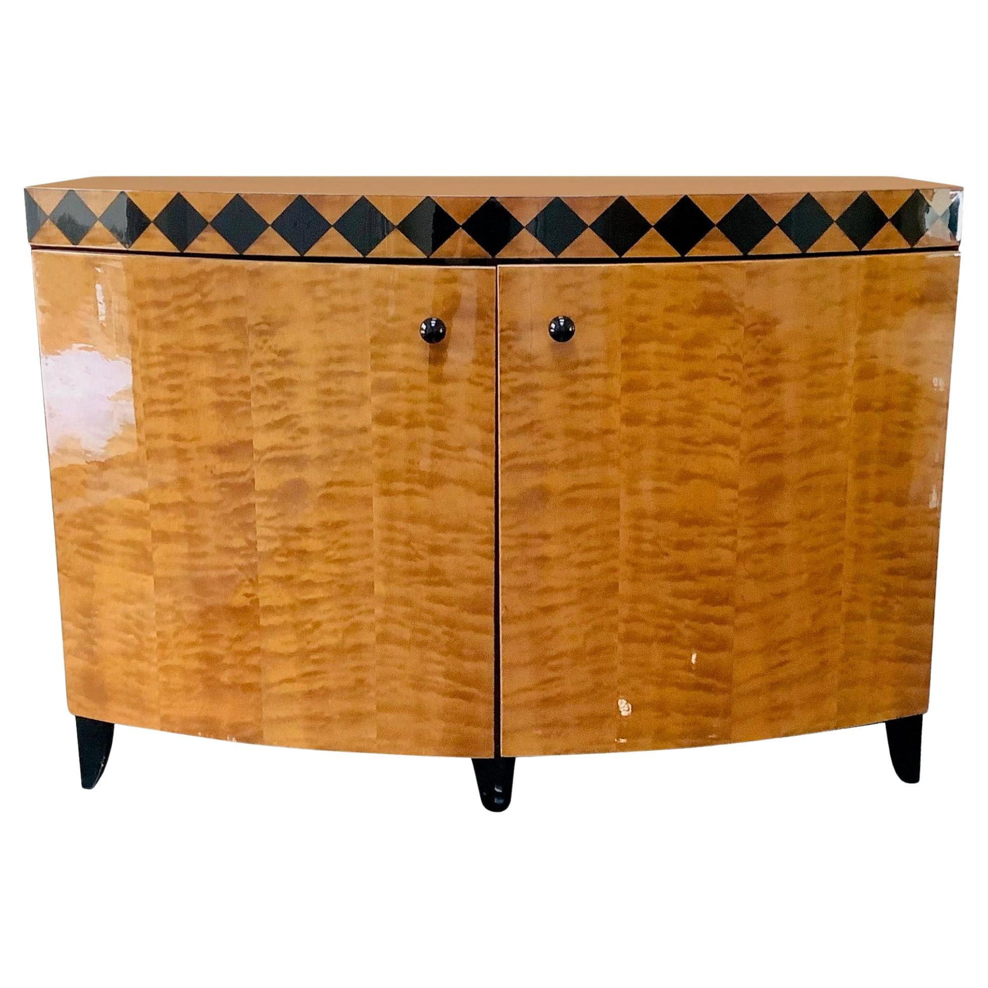 1990s Pace Collection Black Lacquered Diamonds Burlwood Casegoods Cabinet