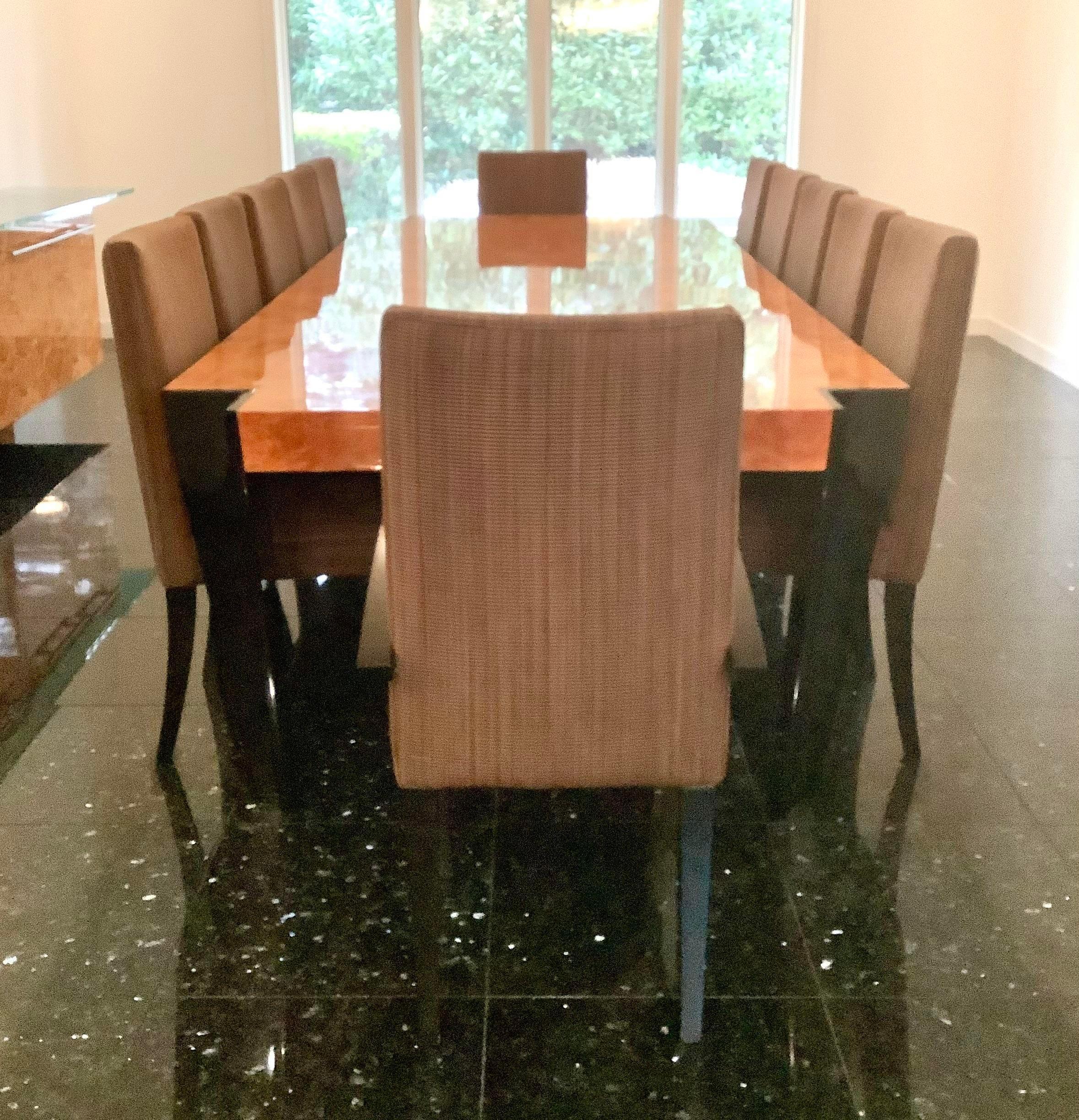 1990s Pace Collection Burlwood Lacquered Black Large Dining Table In Excellent Condition In Locust Valley, NY