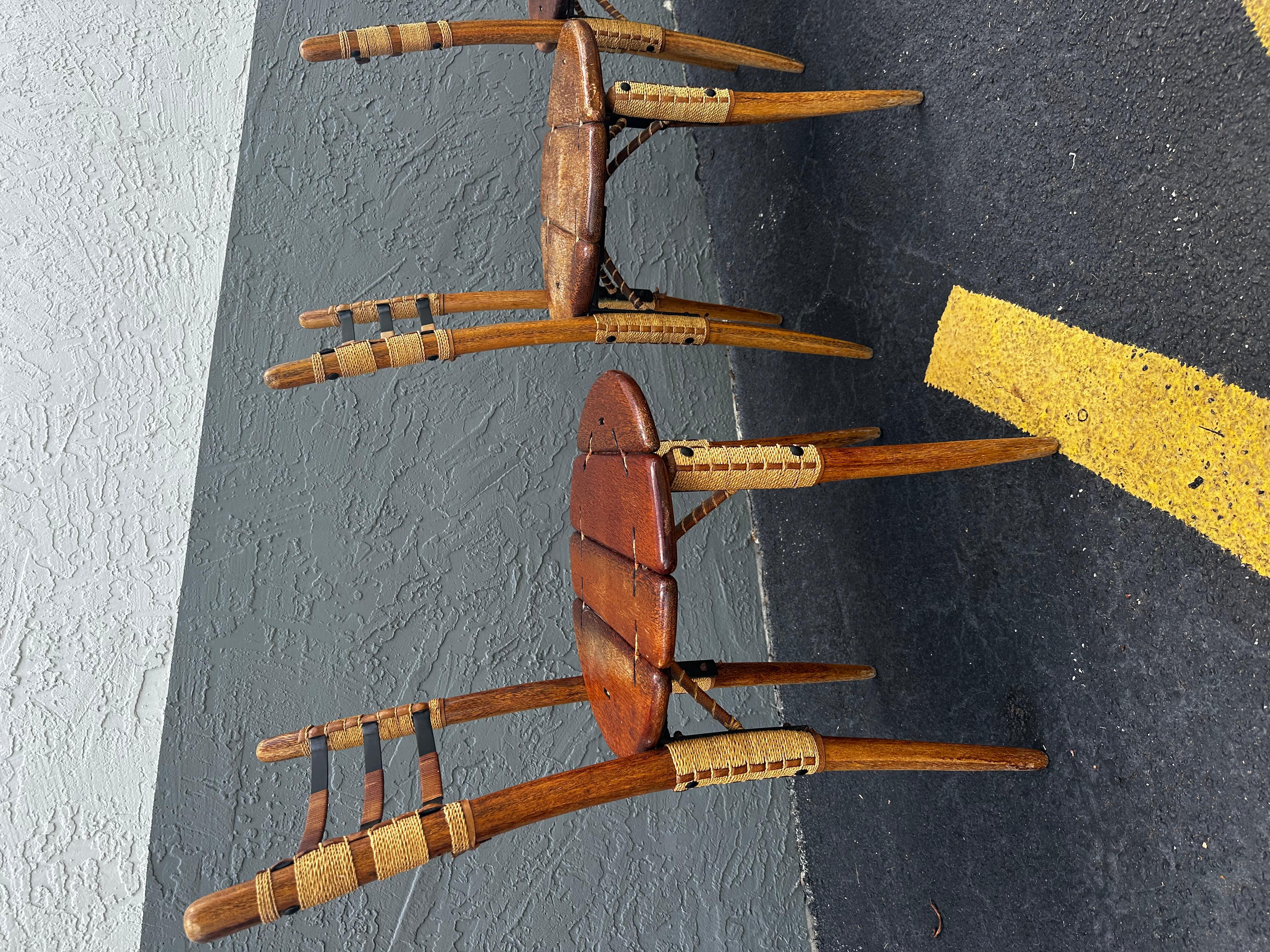 1990s Pacific Green Sculptural Boho Round Dining Table and Leather Cord Chairs For Sale 5