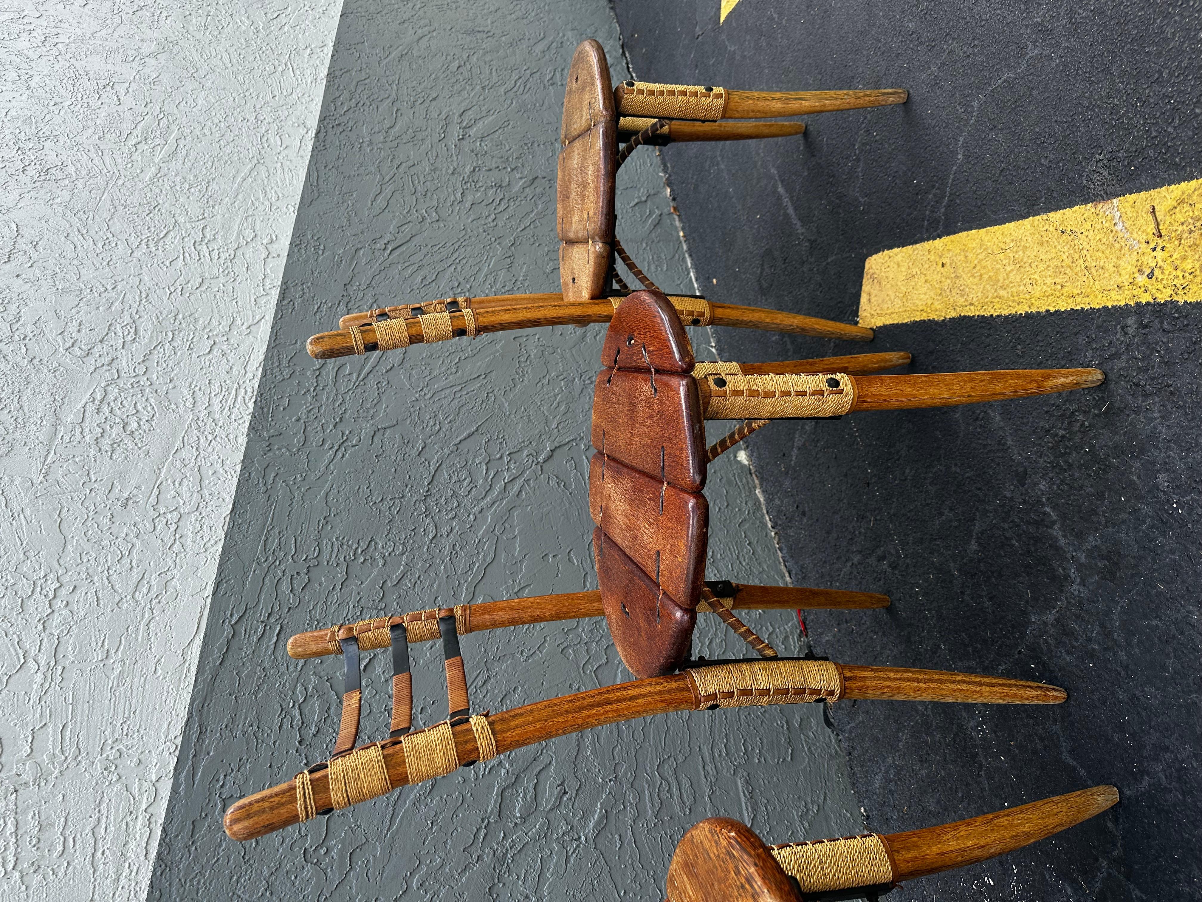 1990s Pacific Green Sculptural Boho Round Dining Table and Leather Cord Chairs For Sale 6