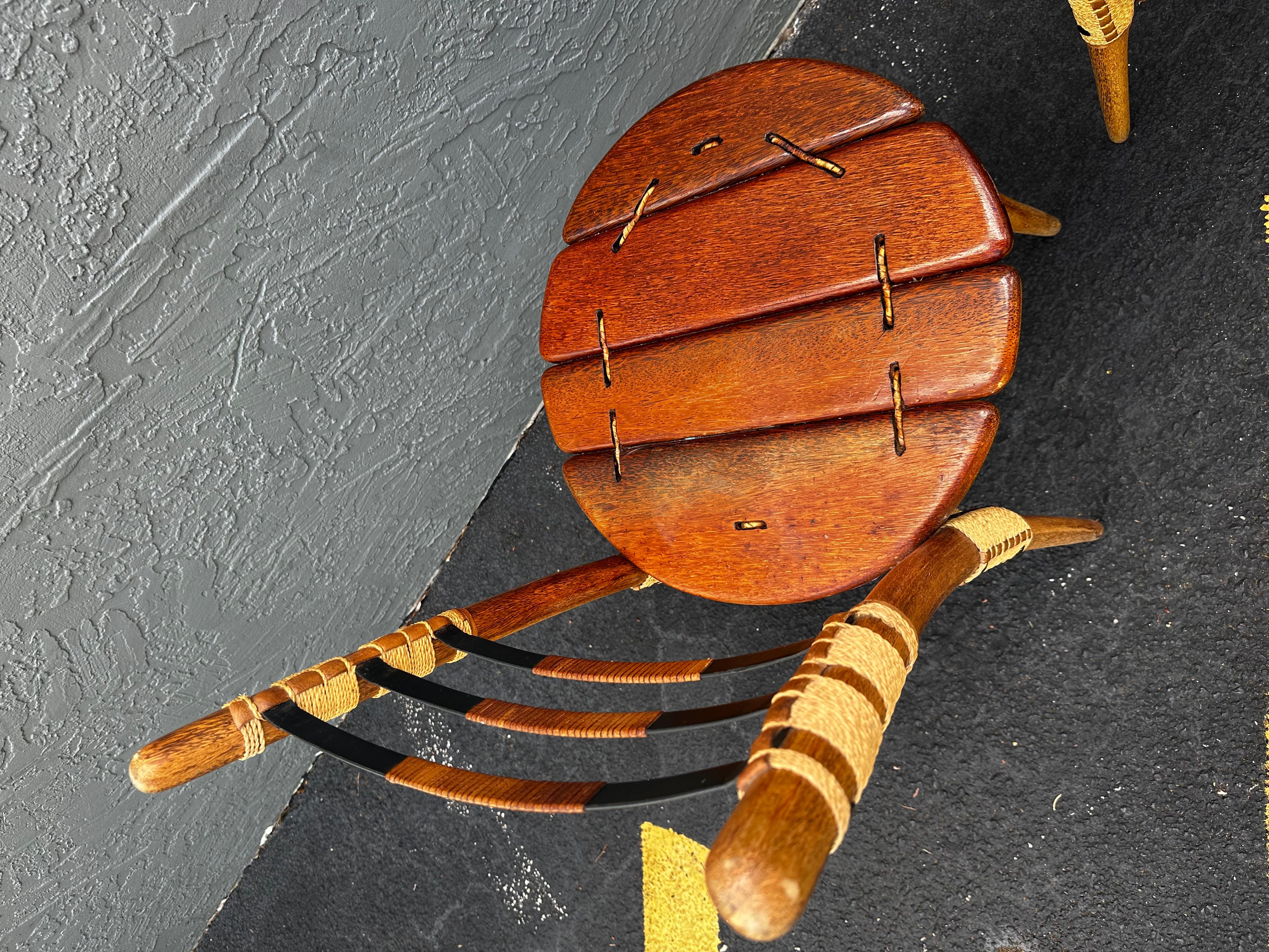1990s Pacific Green Sculptural Boho Round Dining Table and Leather Cord Chairs For Sale 8