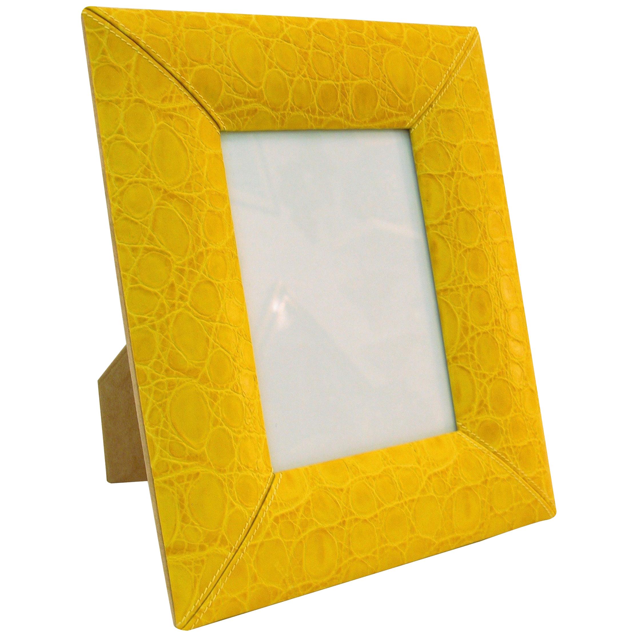 1990s Paciotti Italian Couture Yellow Embossed Leather Fashion Photo Frame