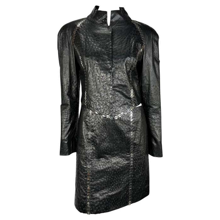 Paco Suits 1990s Paco Rabanne Haute Couture Black Ostrich Leather Chain Accent ...