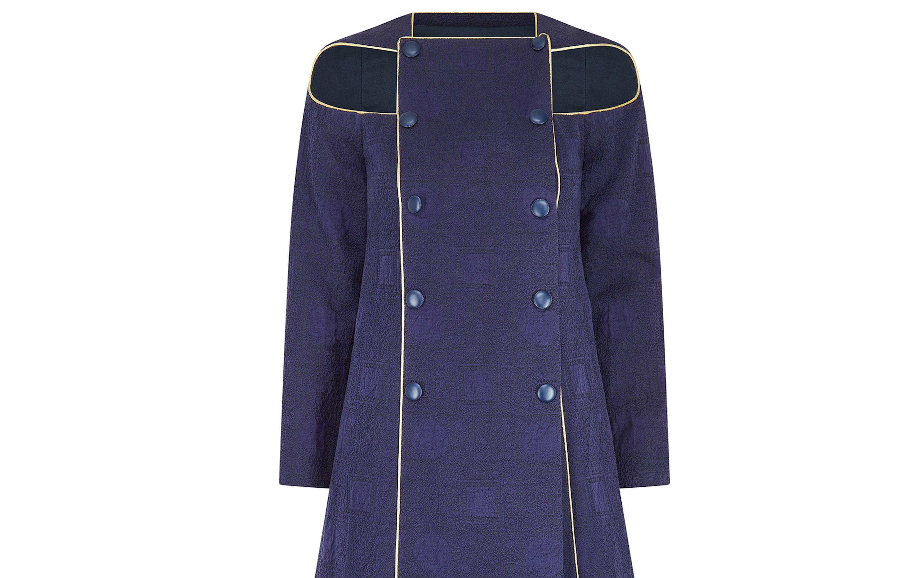 1990s Paco Rabanne Haute Couture Navy Cut-out Coat Dress In Excellent Condition For Sale In London, GB