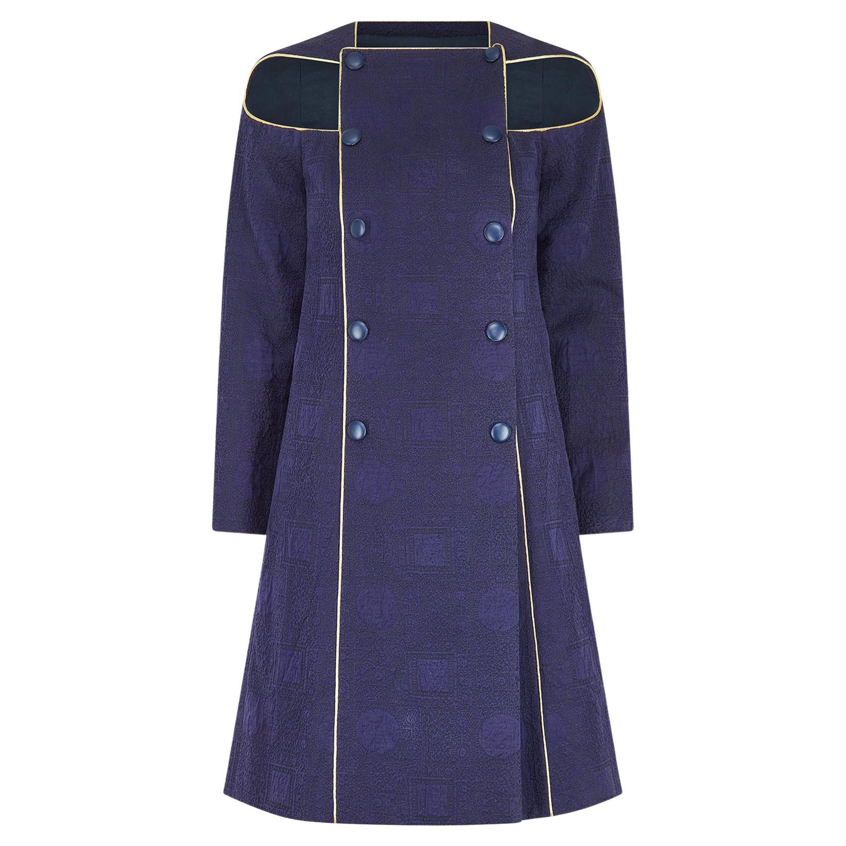 1990s Paco Rabanne Haute Couture Navy Cut-out Coat Dress For Sale
