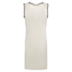 1990s Paco Rabanne Off-White Stretch Satin Metal Ring Trim Dress