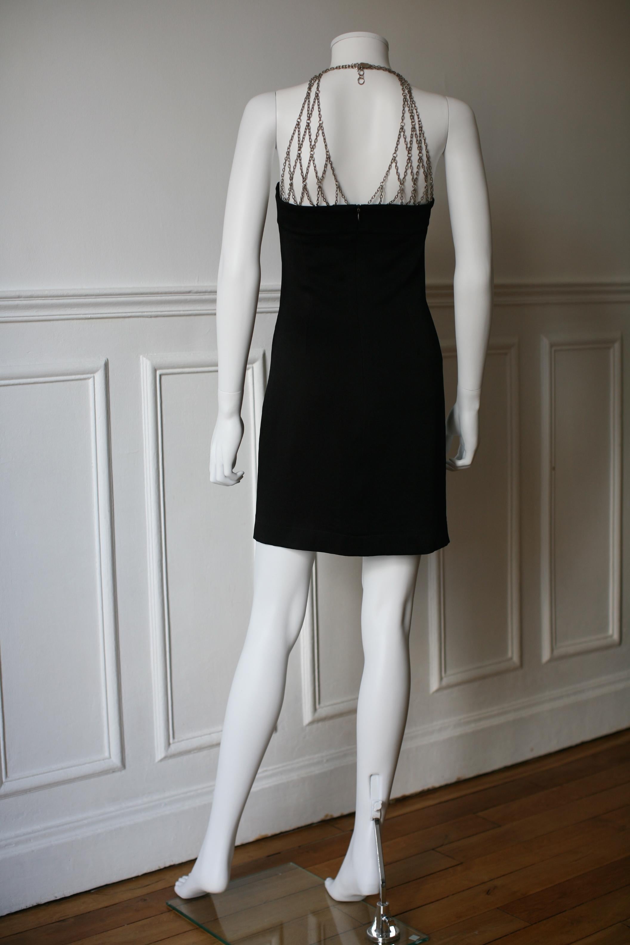Black 1990's Paco Rabanne Party Dress Metal Chains Small Size