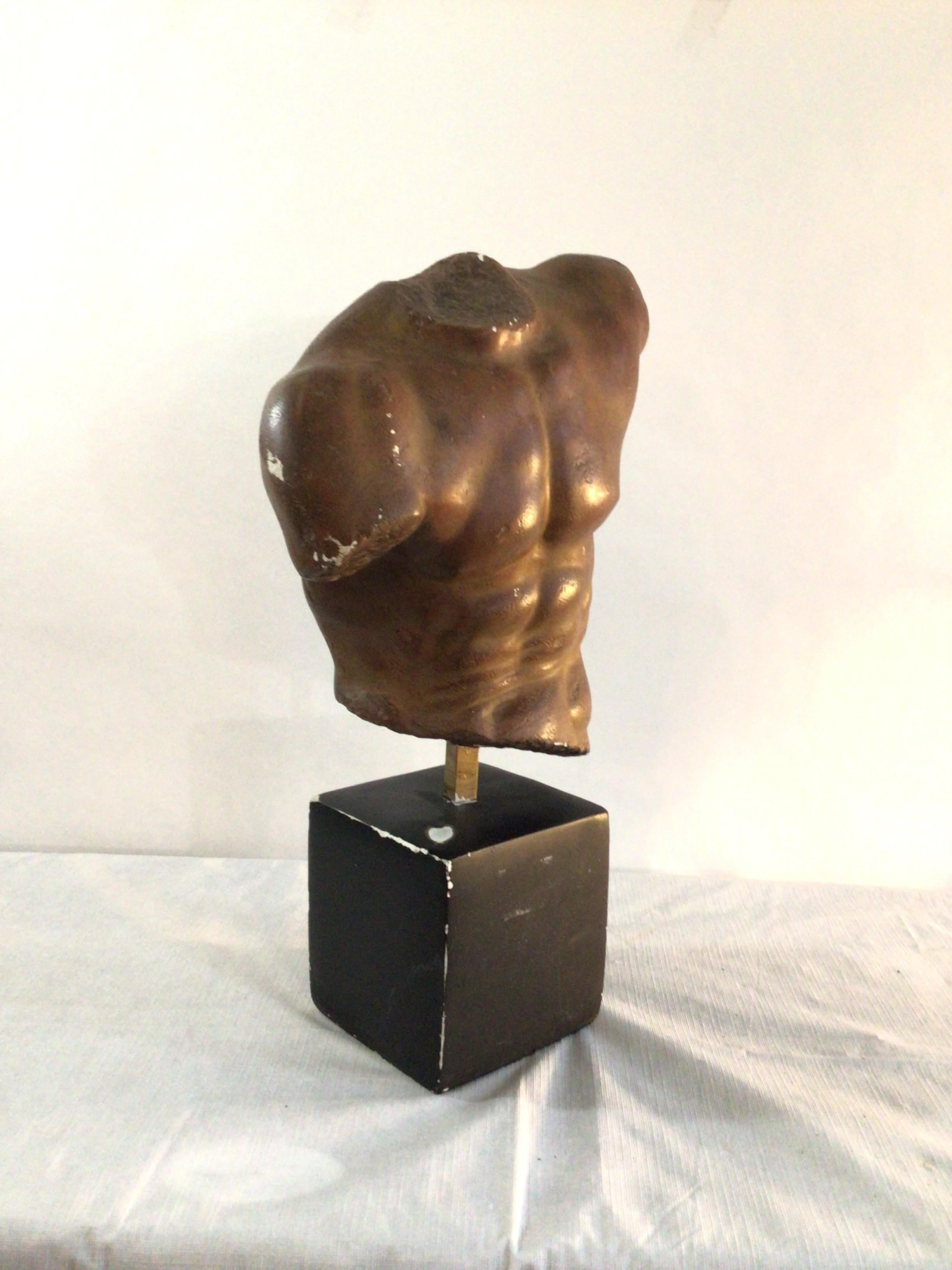 1990s Painted Plaster Male Torso On A Painted Plaster Base 
In the style of Alva Studios 