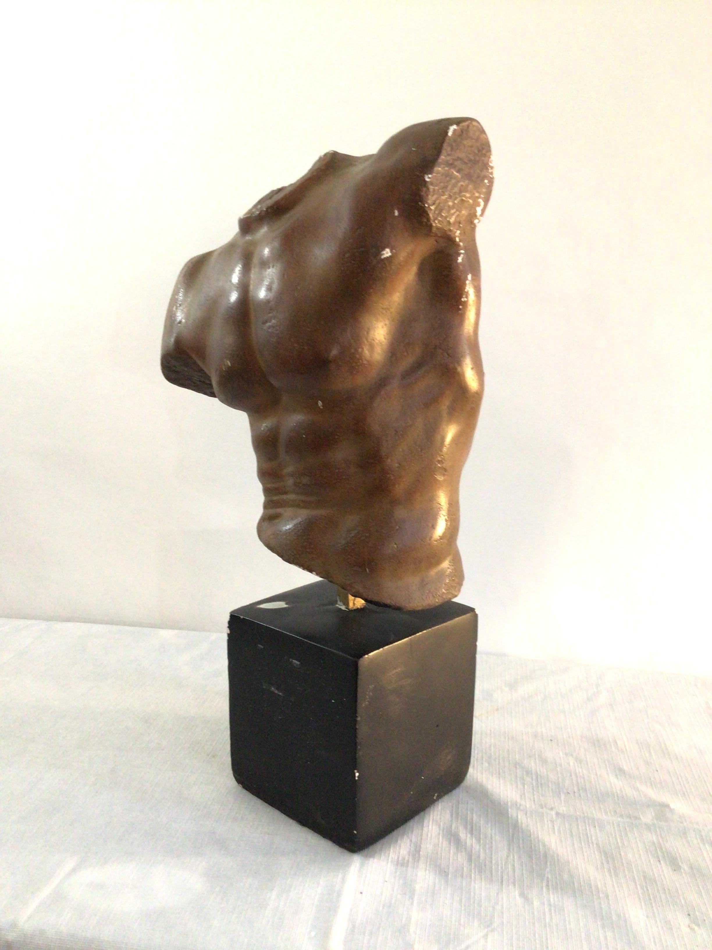 Unknown 1990s Painted Plaster Male Torso on a Painted Plaster Base For Sale