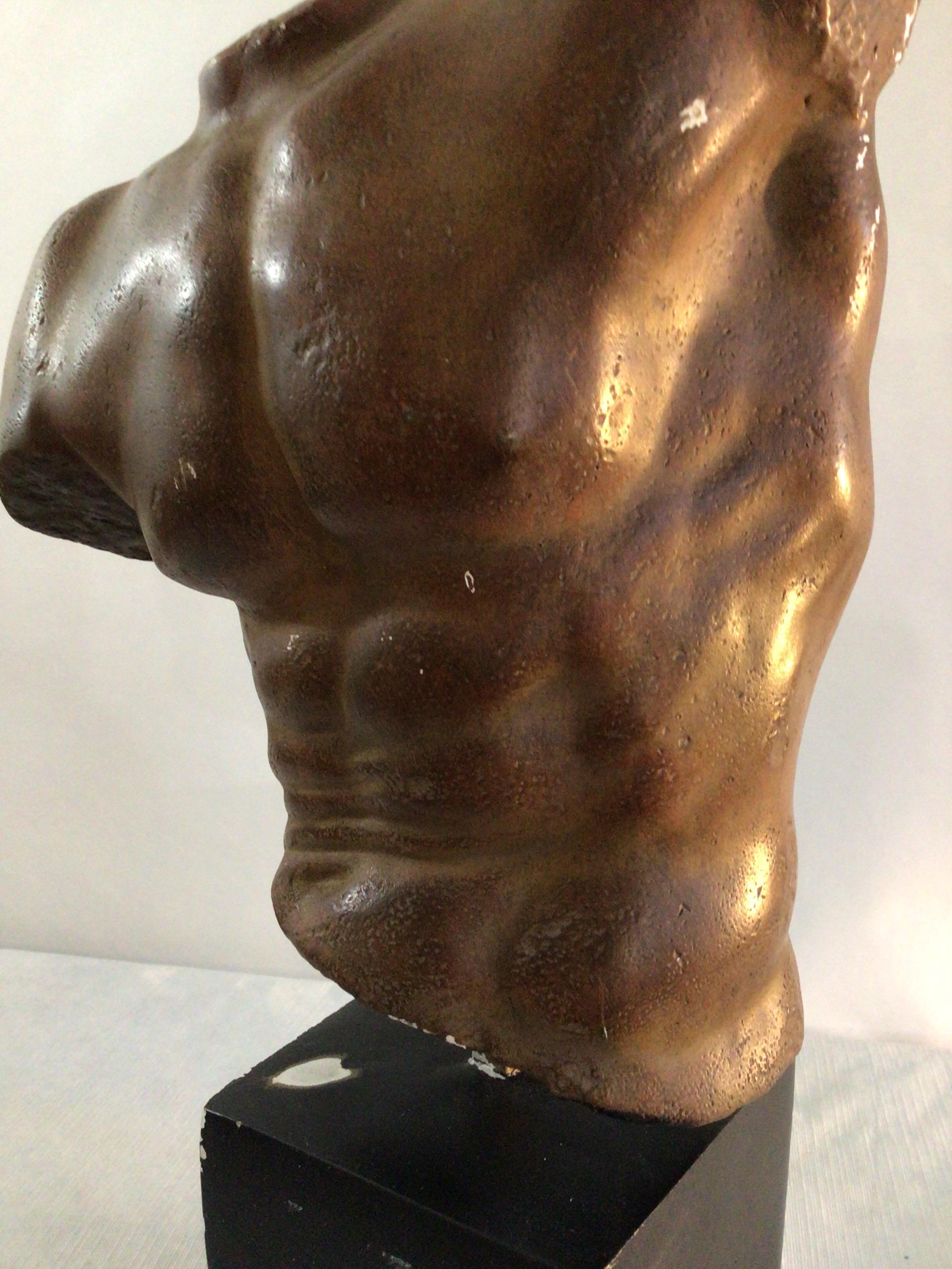 1990s Painted Plaster Male Torso on a Painted Plaster Base In Good Condition For Sale In Tarrytown, NY