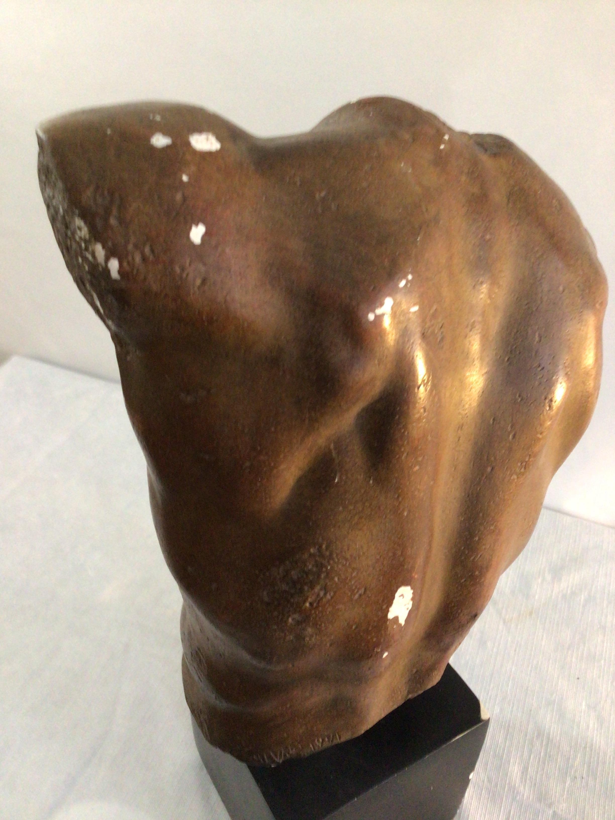 1990s Painted Plaster Male Torso on a Painted Plaster Base For Sale 2