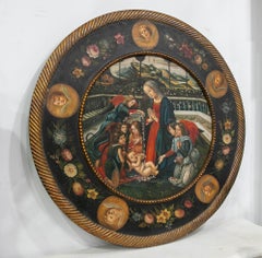 1990s Painted Renaissance Style Religious Tondo with Virgin and Angels