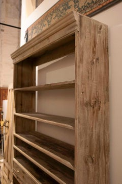 1990s Large Rustic Wooden Bookcase with Drawers and Open Shelves.