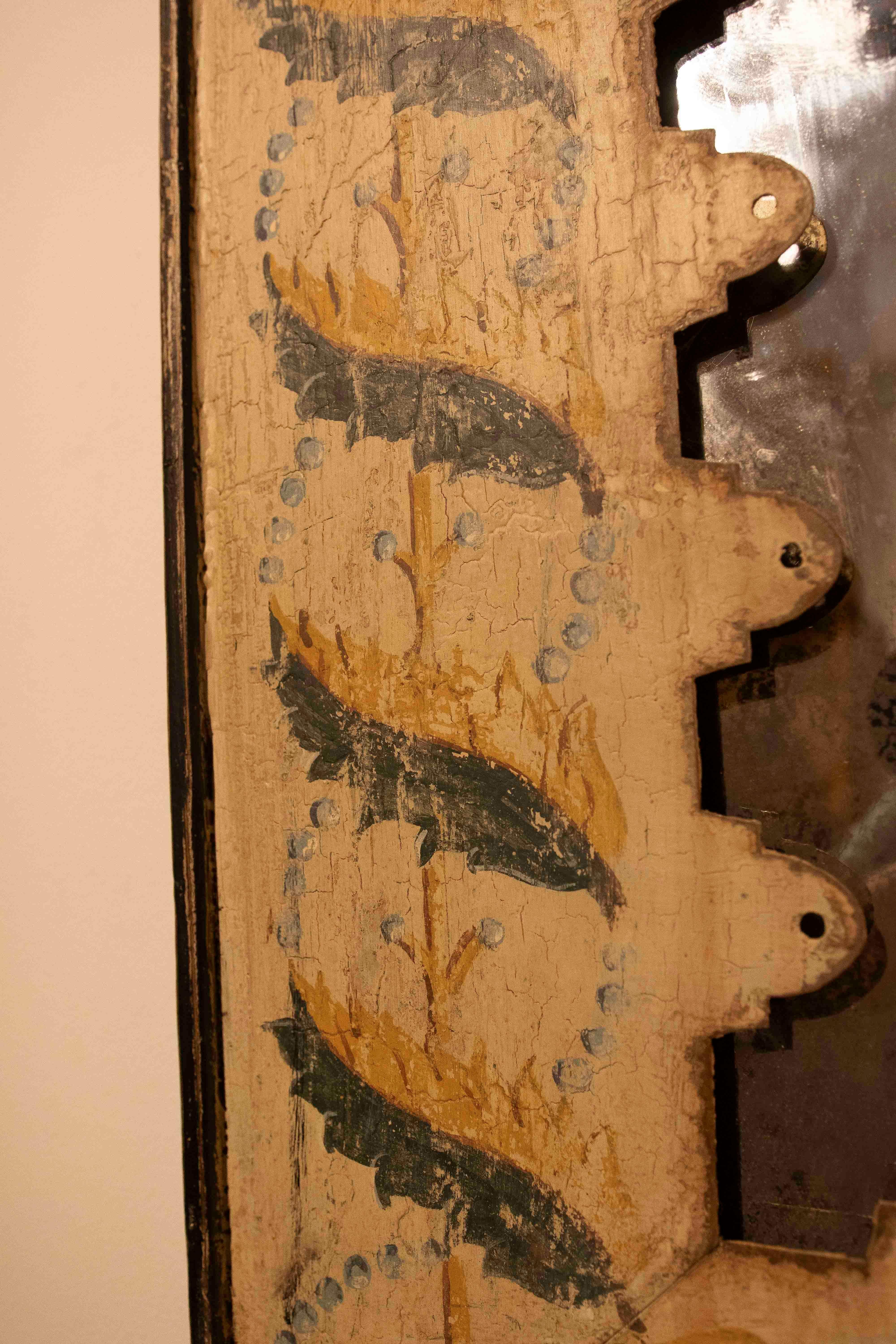 1990s Pair of Antique Mirrors with Hand-Painted Frames and Aged Finish For Sale 4