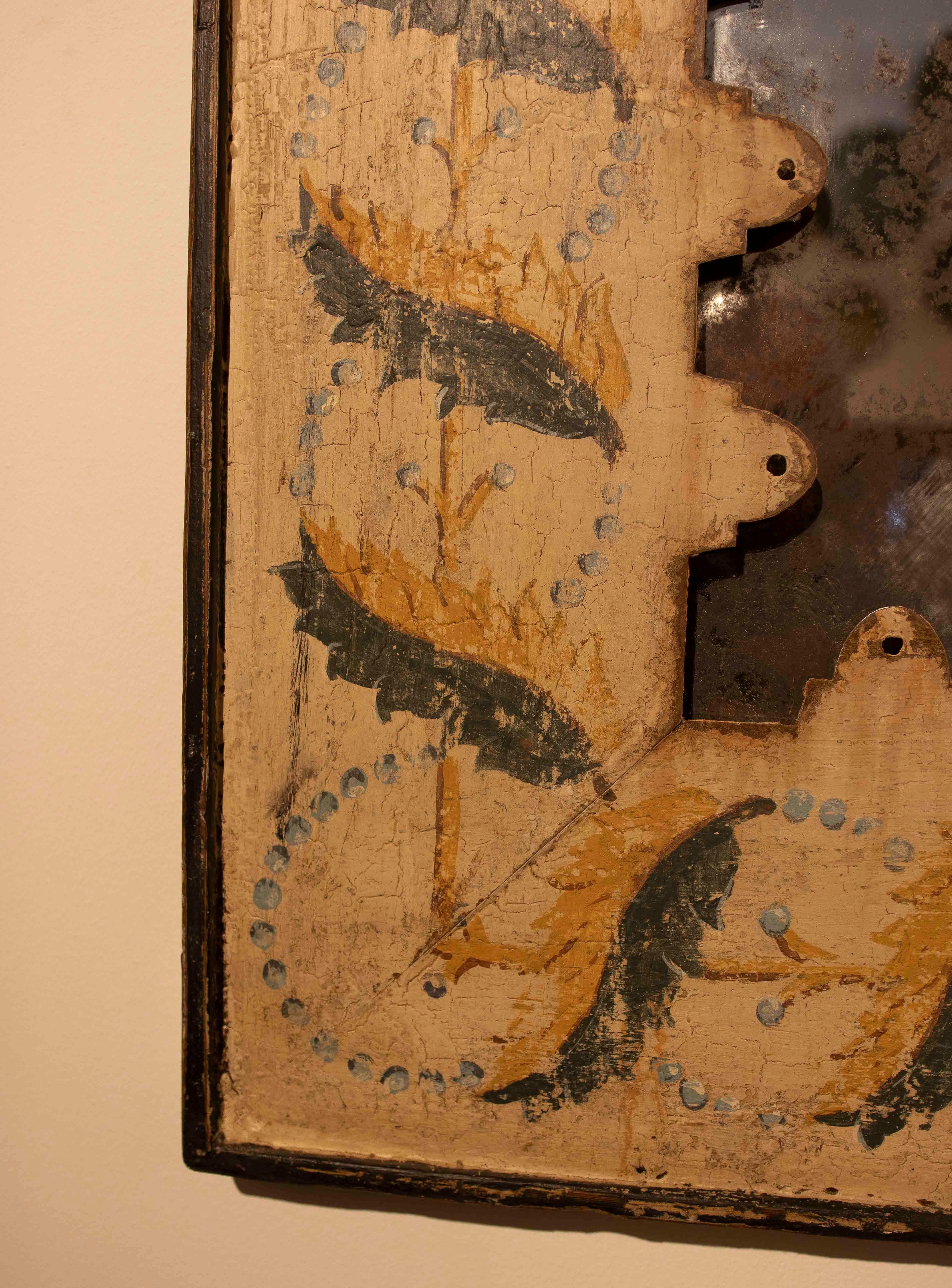 1990s Pair of Antique Mirrors with Hand-Painted Frames and Aged Finish In Good Condition For Sale In Marbella, ES