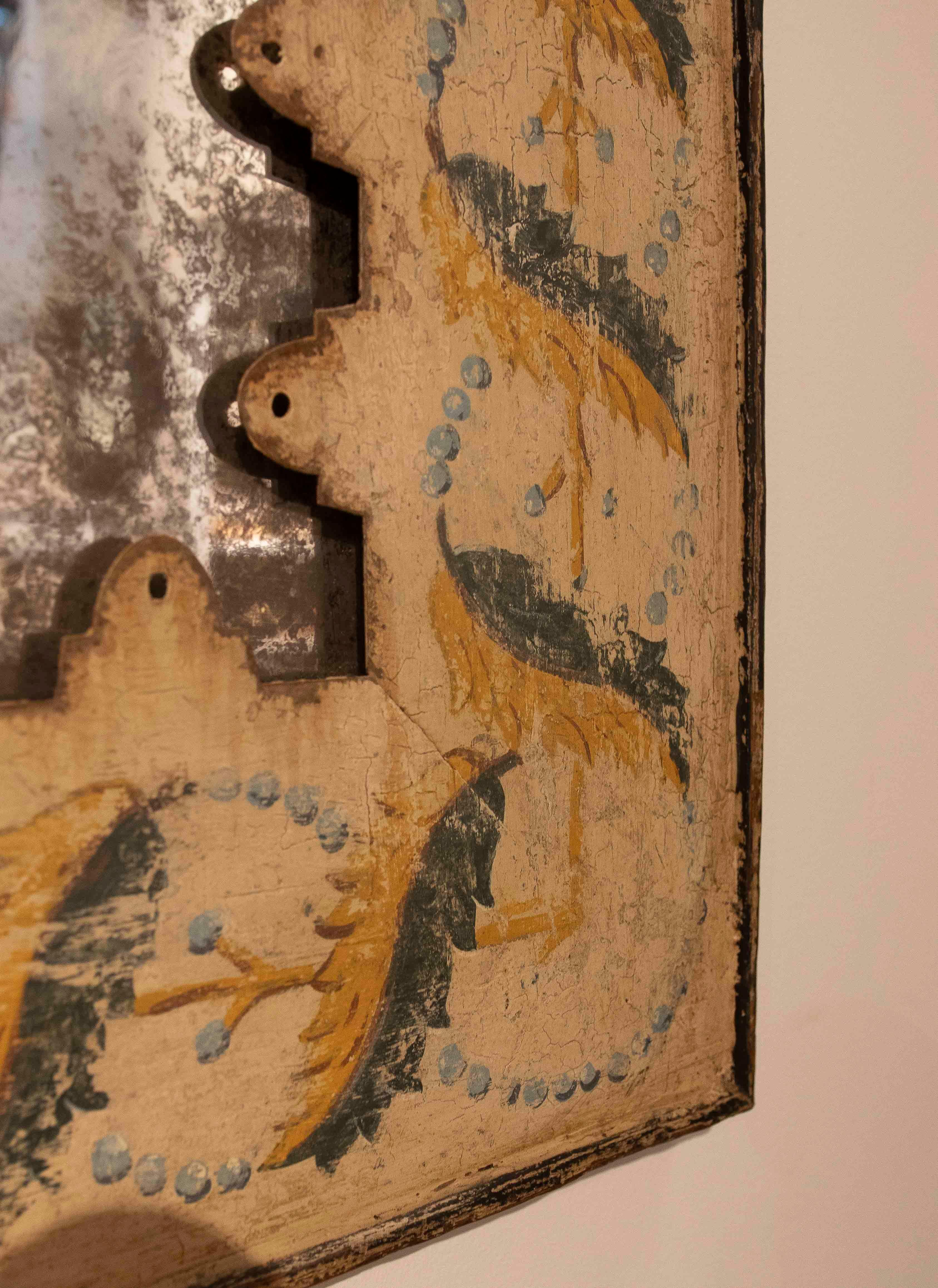 Metal 1990s Pair of Antique Mirrors with Hand-Painted Frames and Aged Finish For Sale