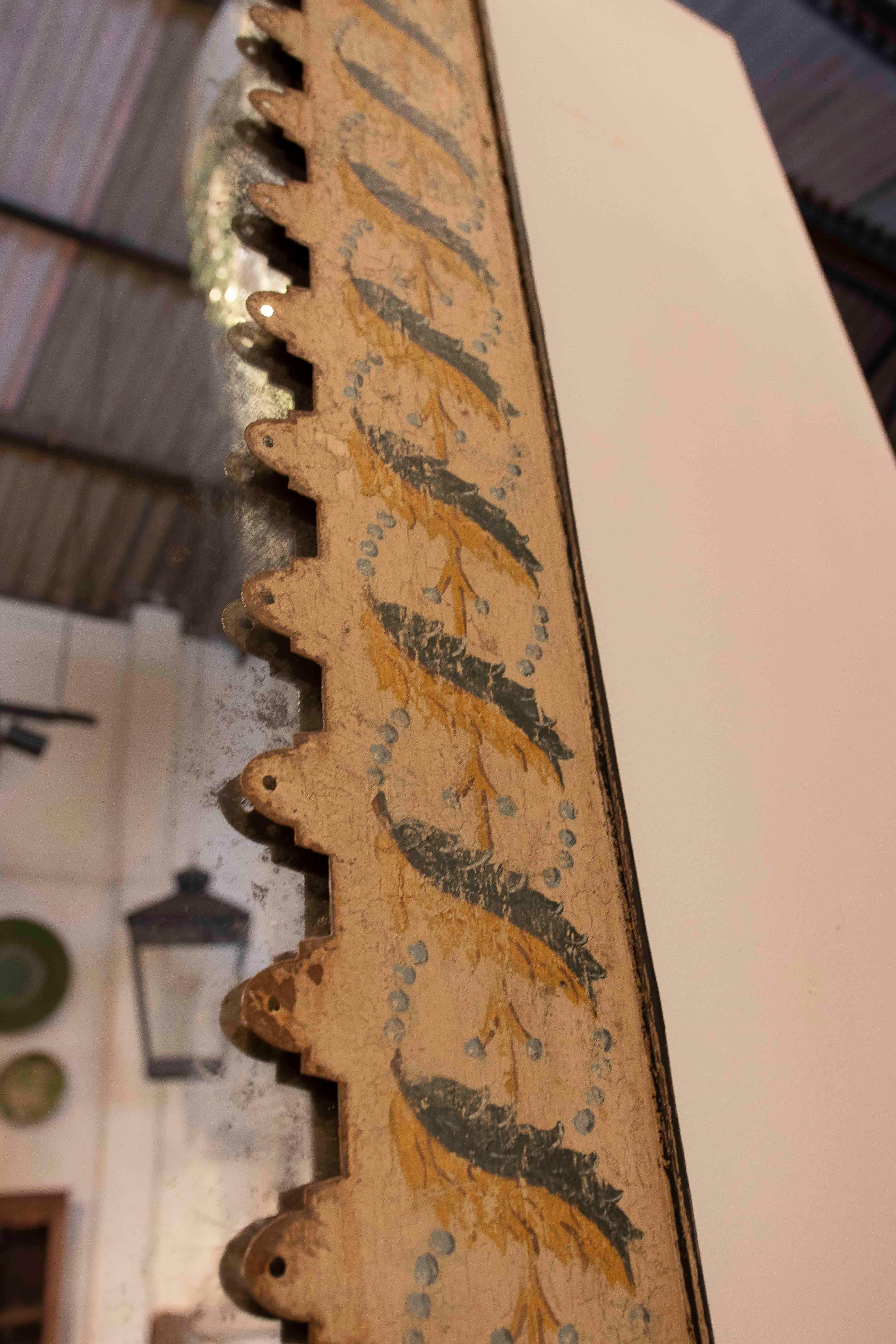 1990s Pair of Antique Mirrors with Hand-Painted Frames and Aged Finish For Sale 2