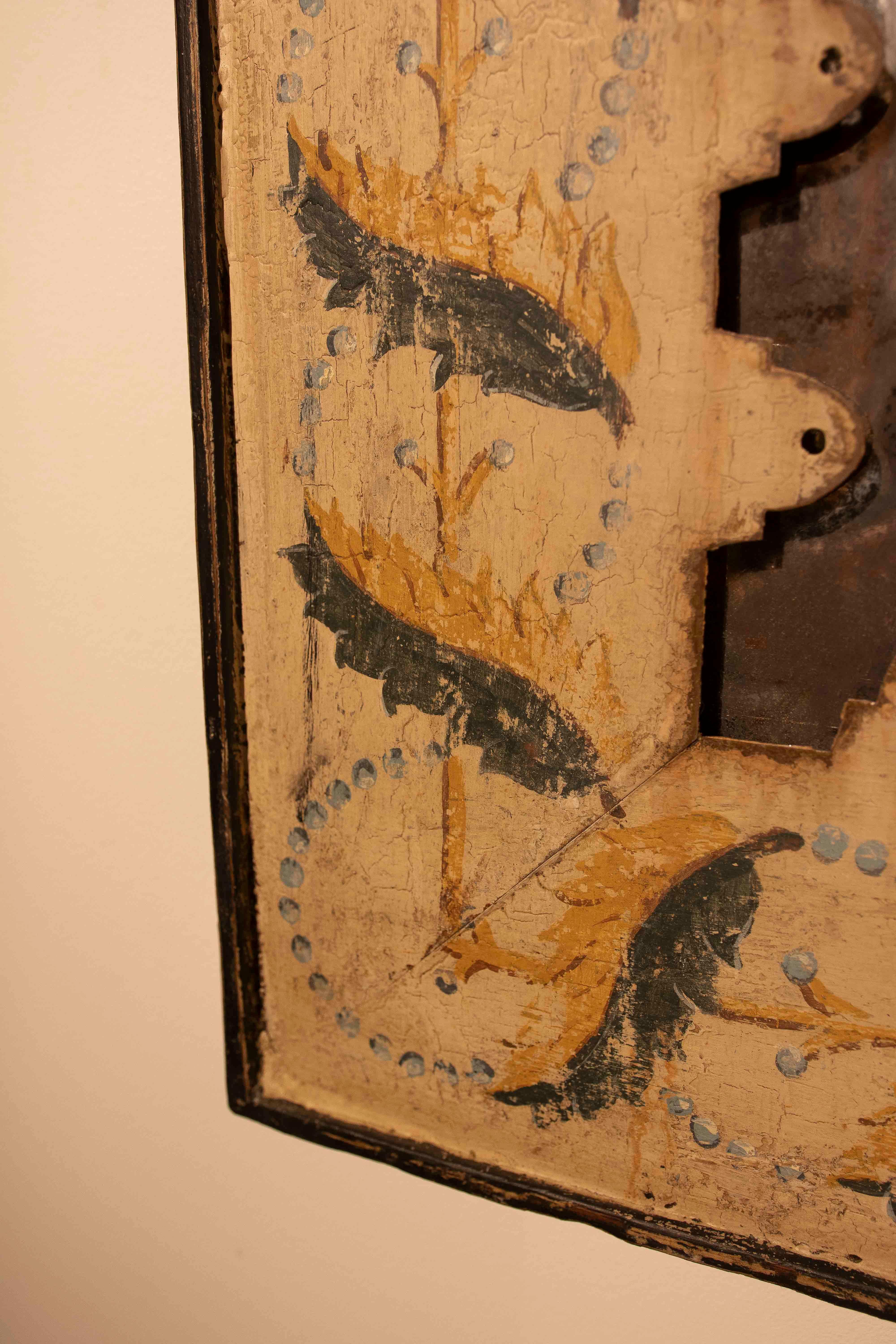 1990s Pair of Antique Mirrors with Hand-Painted Frames and Aged Finish For Sale 3