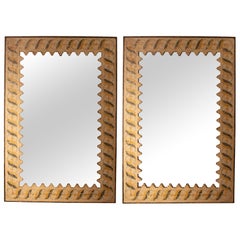 1990s Pair of Antique Mirrors with Hand-Painted Frames and Aged Finish