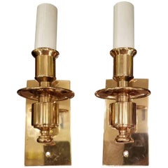 1990s Pair of Brass One Arm Candle Sconces