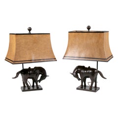 1990s Pair of Bronze Horse Figure Table Lamps with Shade