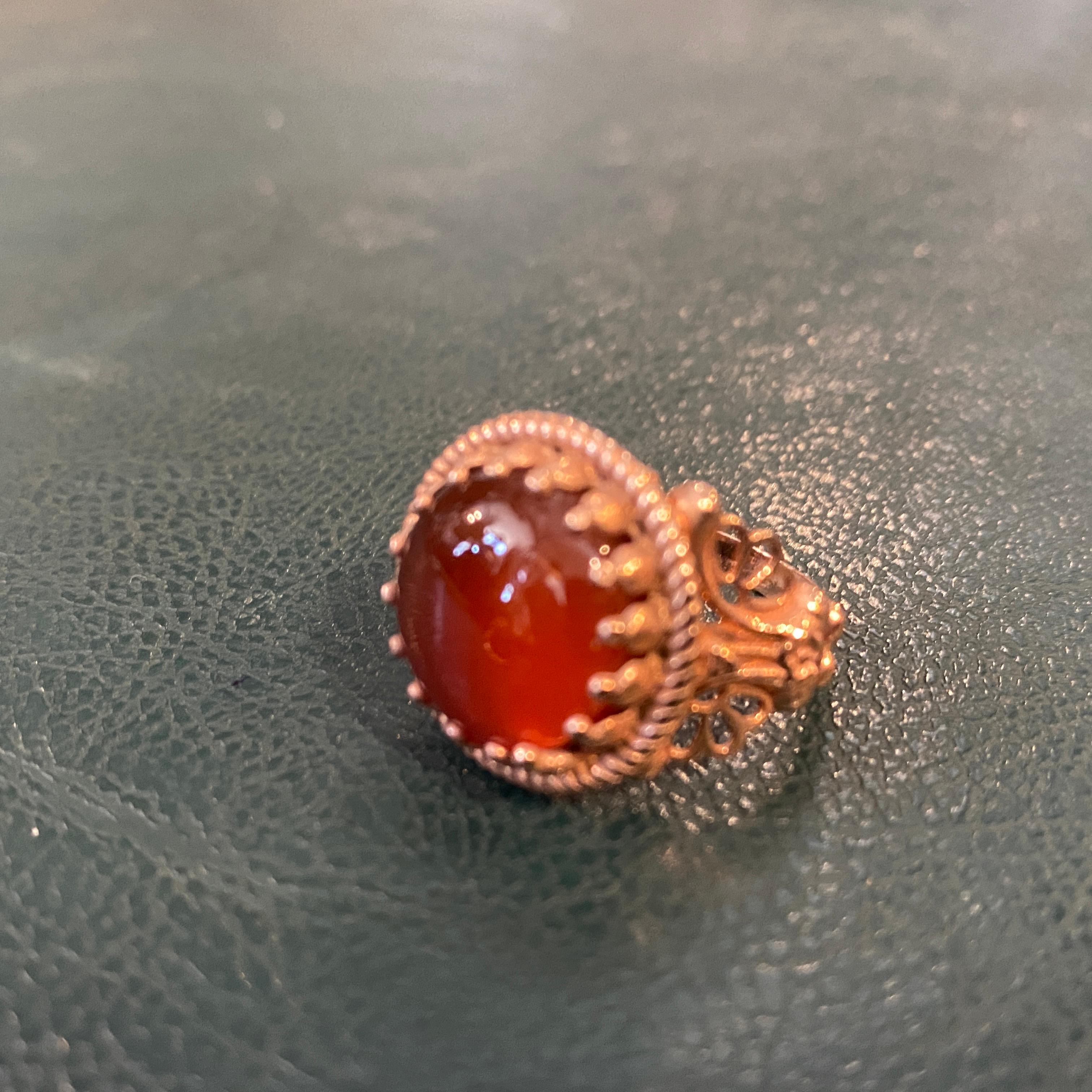 1990s Pair of  Bronze Onyx and Carnelian Italian Cocktail Rings by Anomis For Sale 2