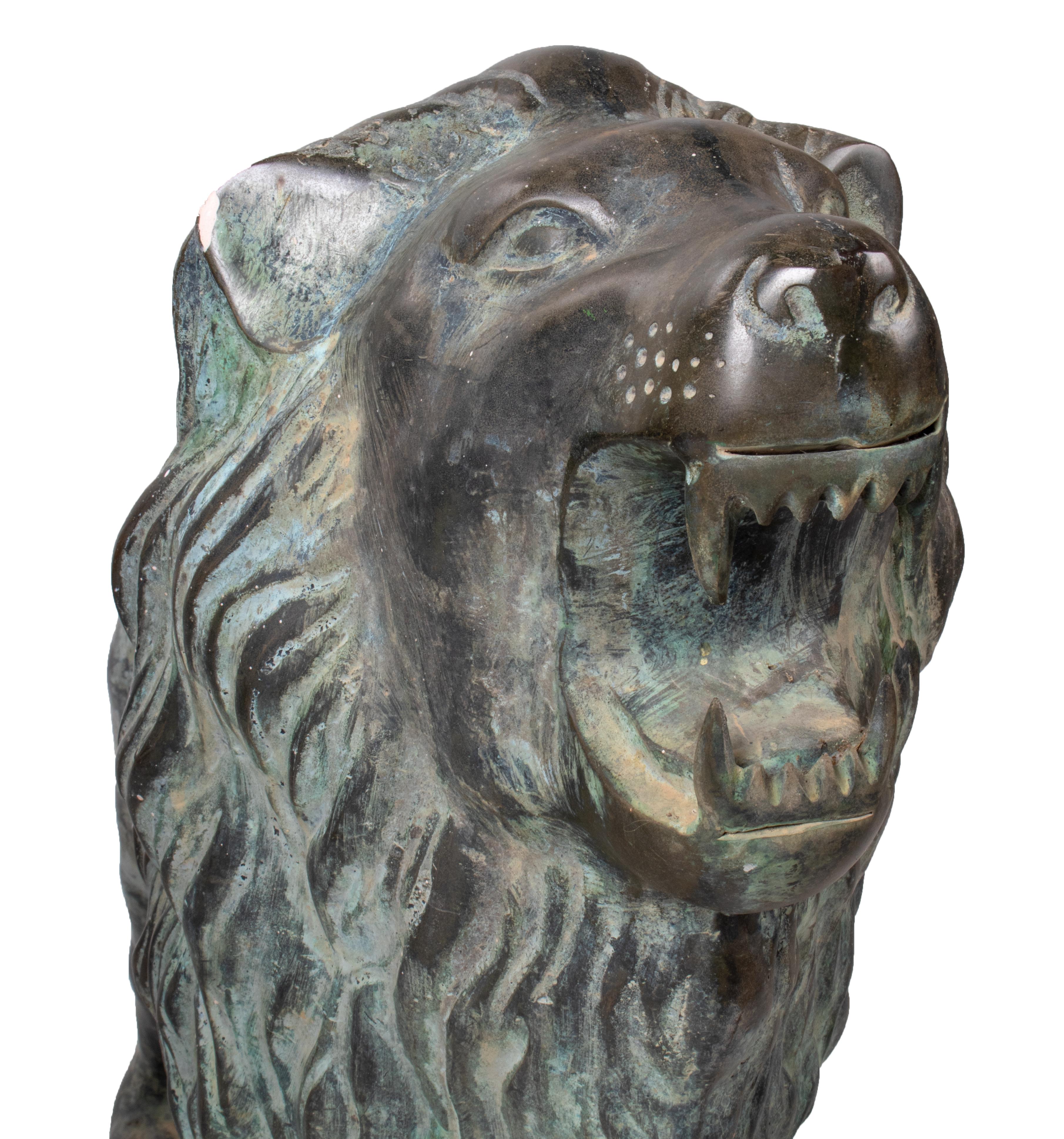 1990s Pair of Bronze Standing Lions with Open Mouths For Sale 3