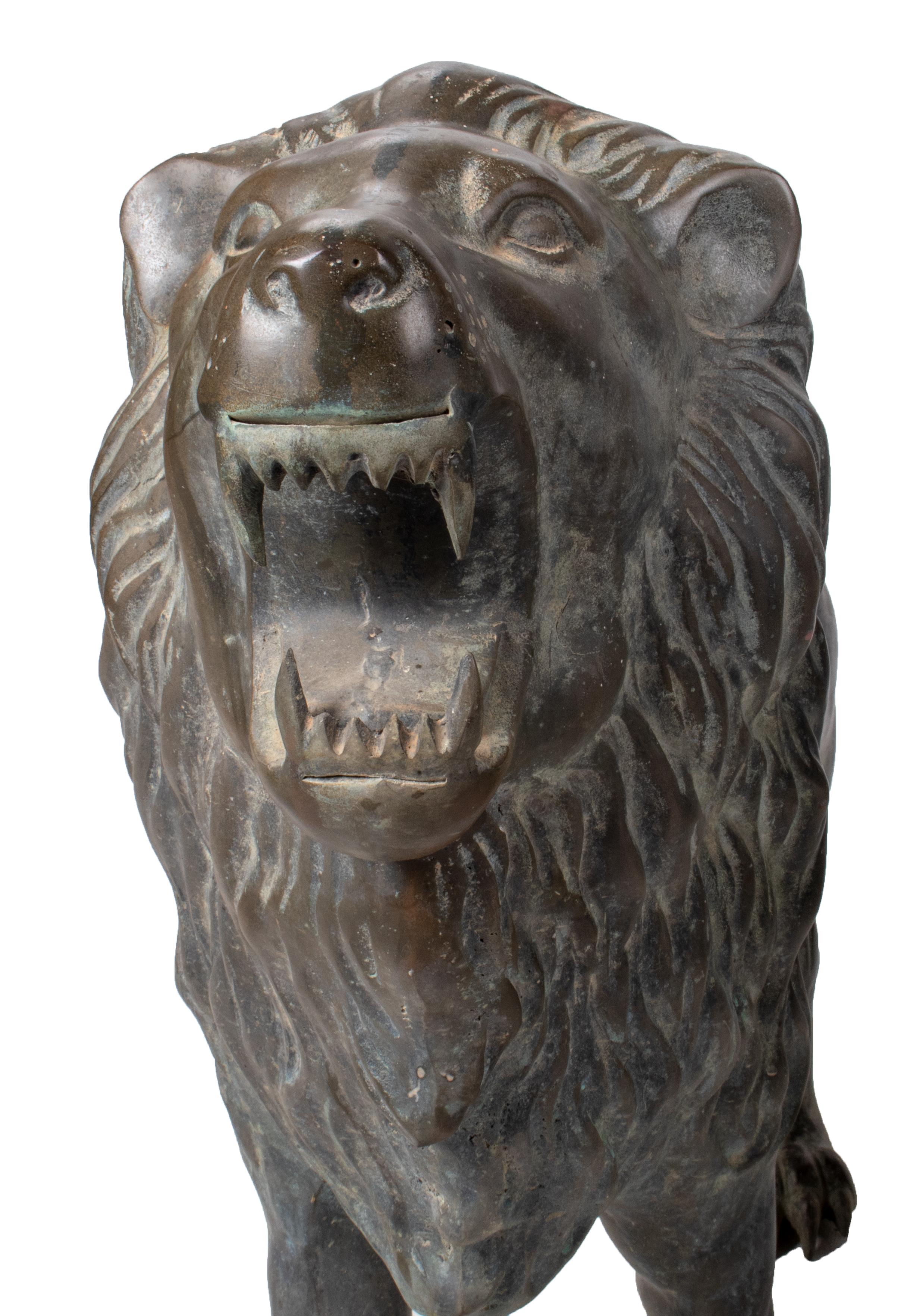 1990s Pair of Bronze Standing Lions with Open Mouths For Sale 4