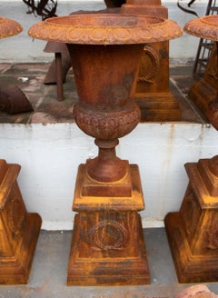 1990s Pair of Cast Iron Planters with Rust Patina