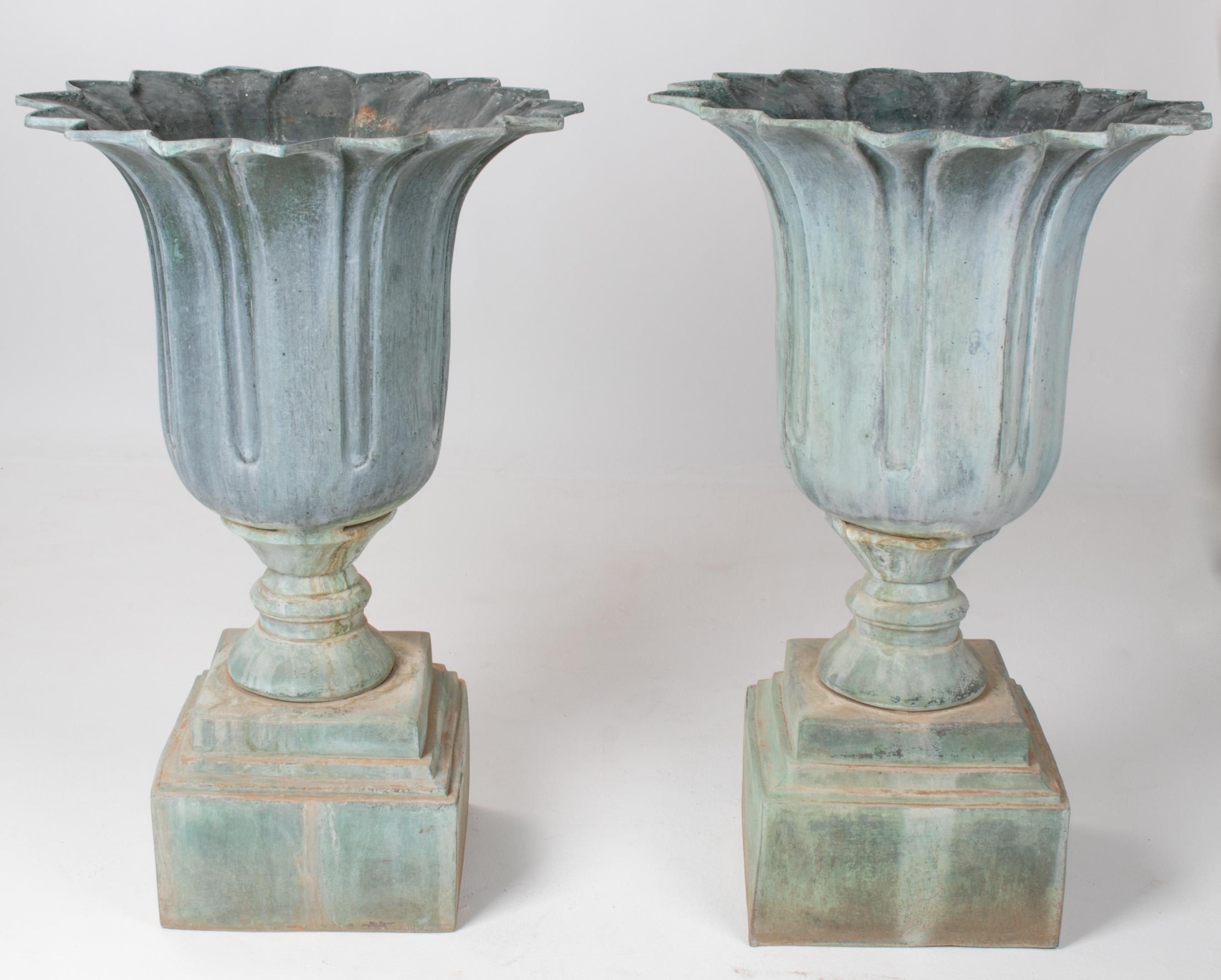 1990s pair of classical bronze garden urns.